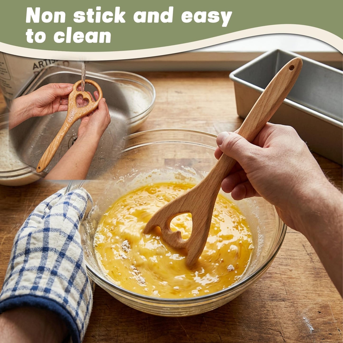 Wooden Danish Dough Whisk - 12.6" Handcrafted Dutch Bread Whisk for Batter, Pizza Dough & Baking - Upgraded One-Piece Sourdough Whisk with Flow-Through Design