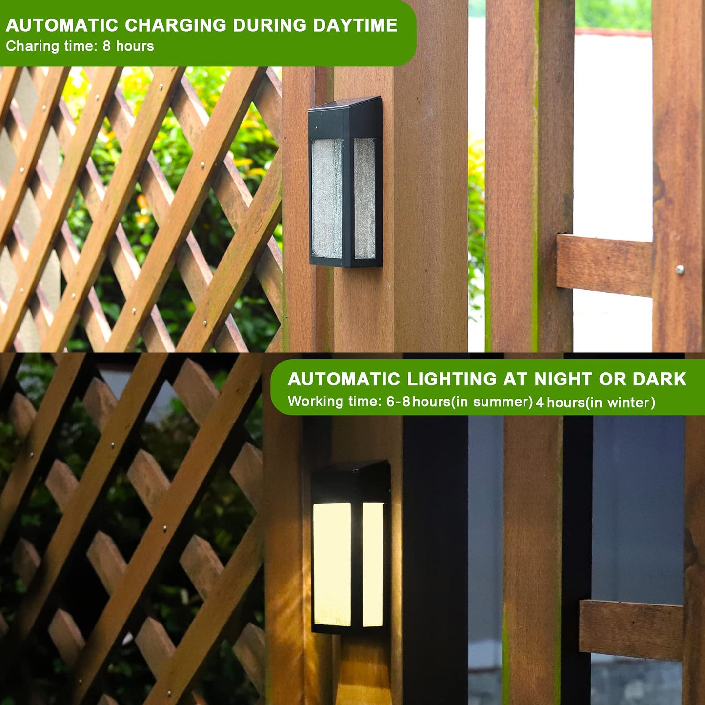 GOODFOEVER 4 Pack Solar Fence Lights Solar Post Accent Light/Wall Light for Outdoor, Yard, Fence, Porch and Garage, Body in Aluminum and Glass Waterproof