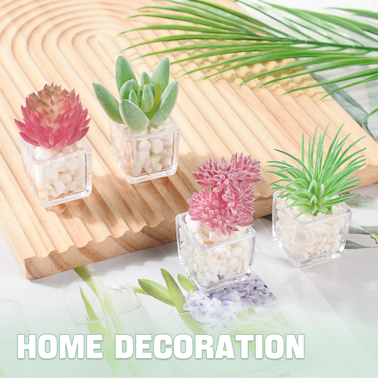 Luckforest Mini Artificial Succulent, 4 Pcs Lifelike Simulation Succulent with Pot Small Artificial Plants for Home Locker Kitchen Refrigerator Office Whiteboard Photography Props