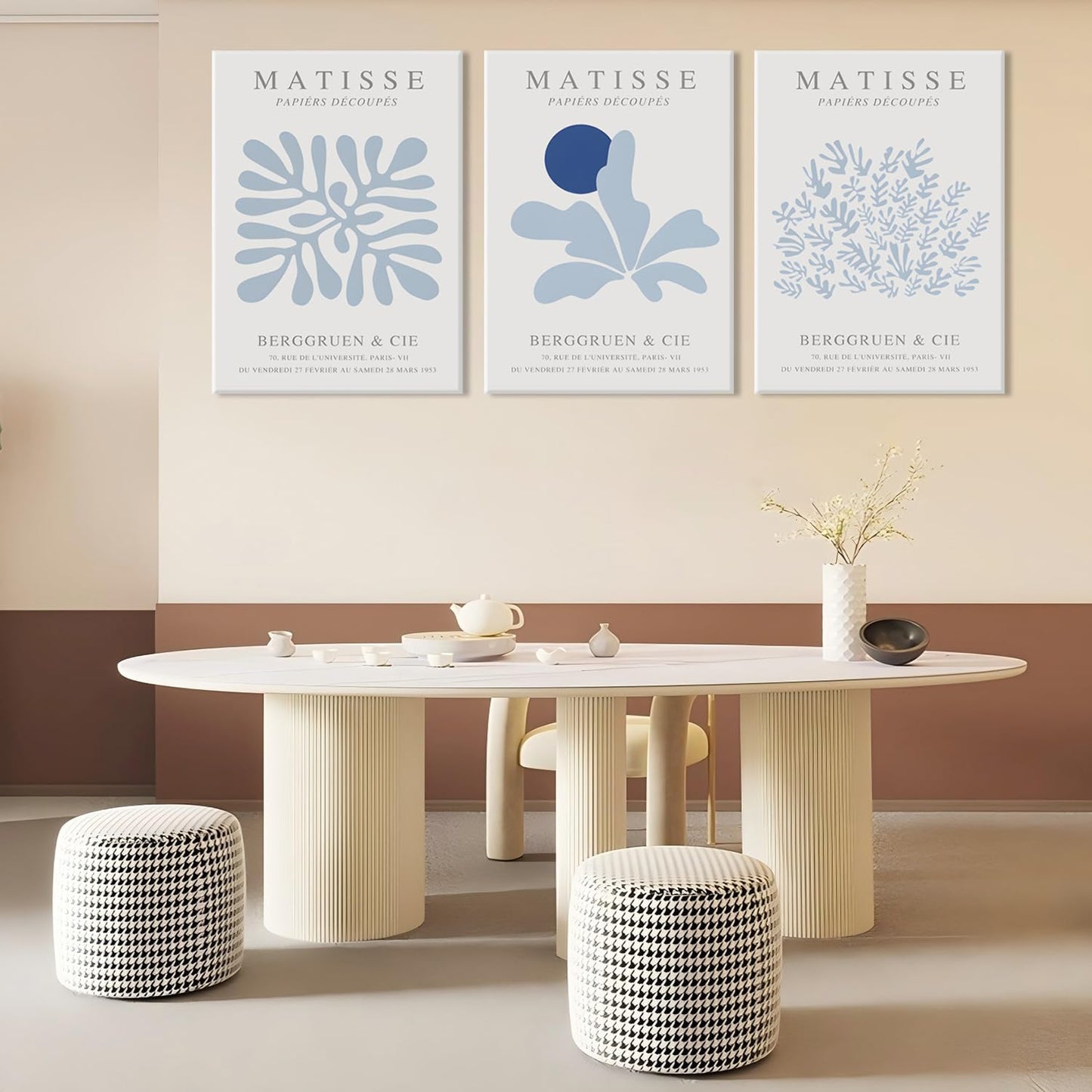 Framed Blue Posters Canvas Wall Art Set of 3 - Coastal Aesthetic Wall Decor Pictures Matisse Abstract Minimalist Prints for Bedroom Living Room Gallery Home Decoration 12×16 Inches