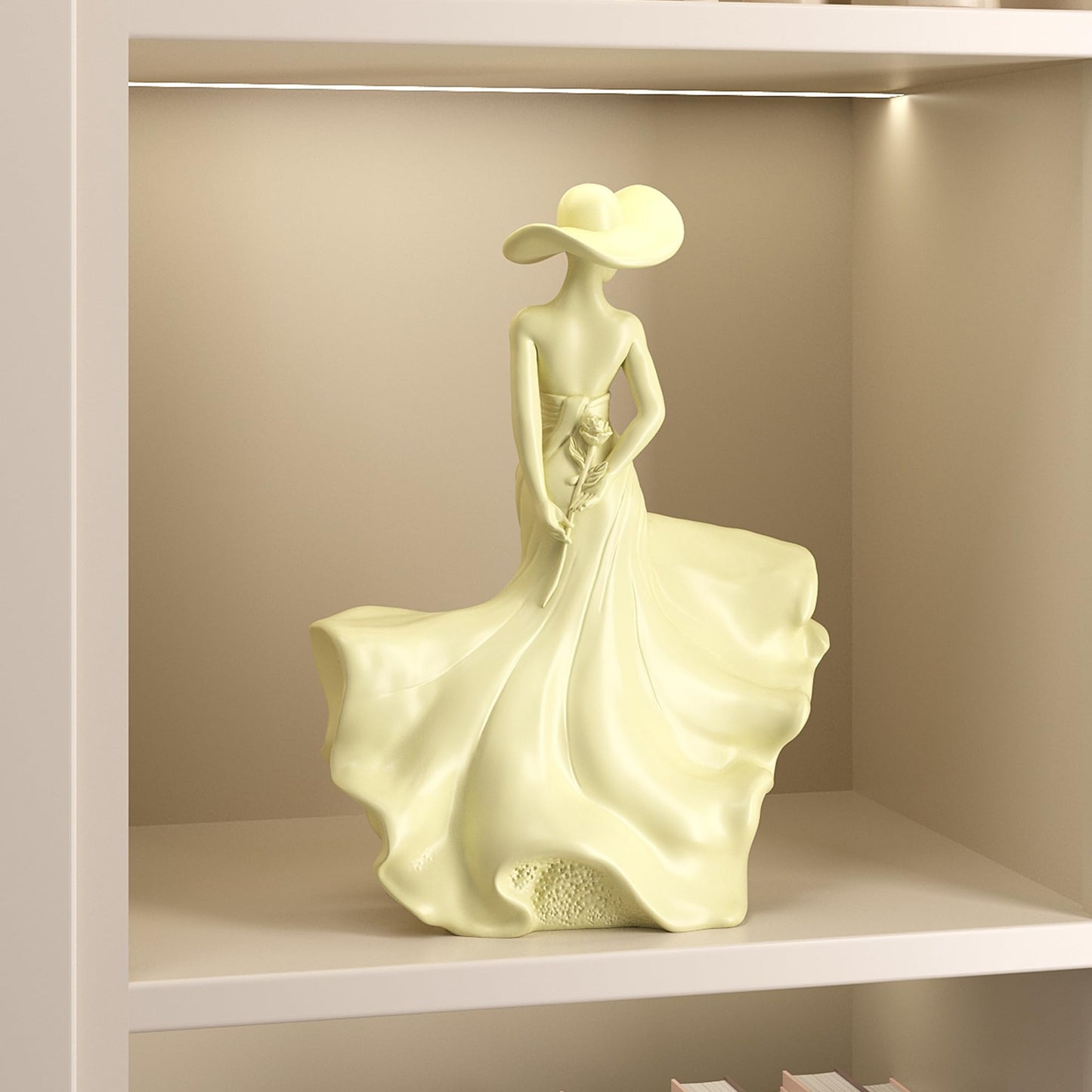 Aris & Juno Abstract Woman Statue 10.4" Resin Art Sculpture for Living Room Mantel Shelf Decor - Modern Female Figurine Holding Rose, Wide Brim Hat Art Piece for Housewarming Birthday Gift for Her