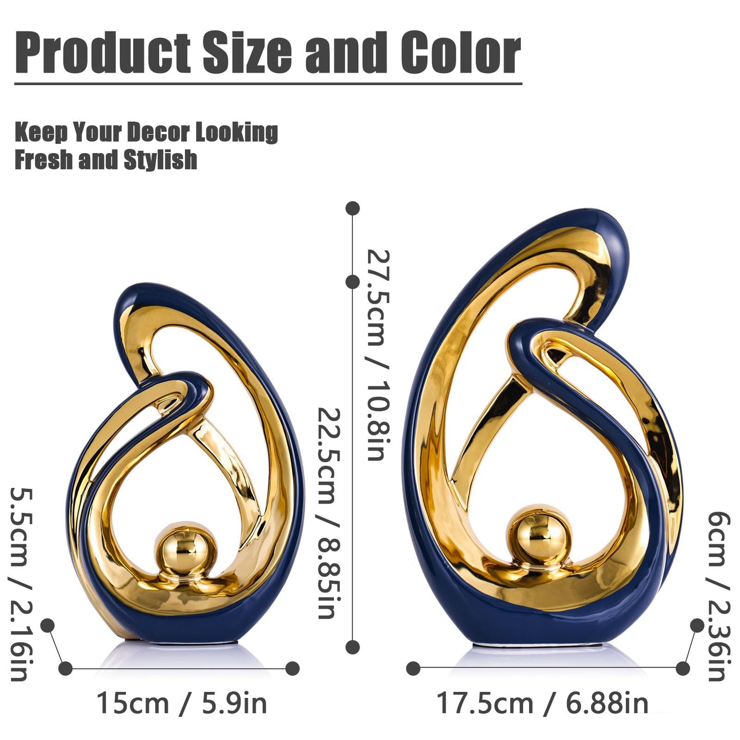 XMGZQ Home Decor Accent,Porcelain Art Mid Century Bookshelf Decorations,Gold Centerpieces for Tables,Abstract Ceramic Statue Sculpture for Coffee Table Mantel Tv Stand Centerpieces (Blue, Large)