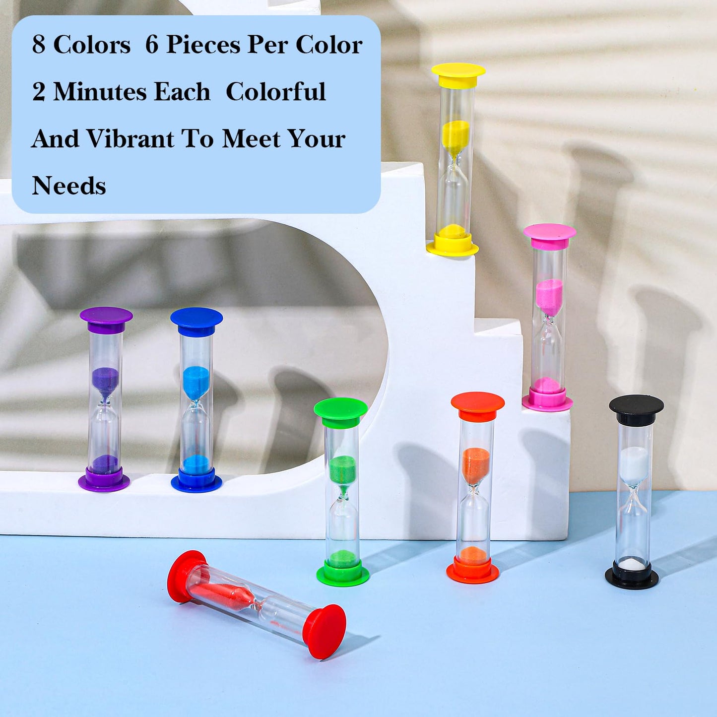 MySHUCE 48 Pcs 2 Minute Sand Timer, Mini Colorful Hourglasses Clock 2 Minute Small Plastic Sand Watch Toothbrush Timer Sandglass for Classroom Teeth Brushing Kitchen Games Office School(Colorful)