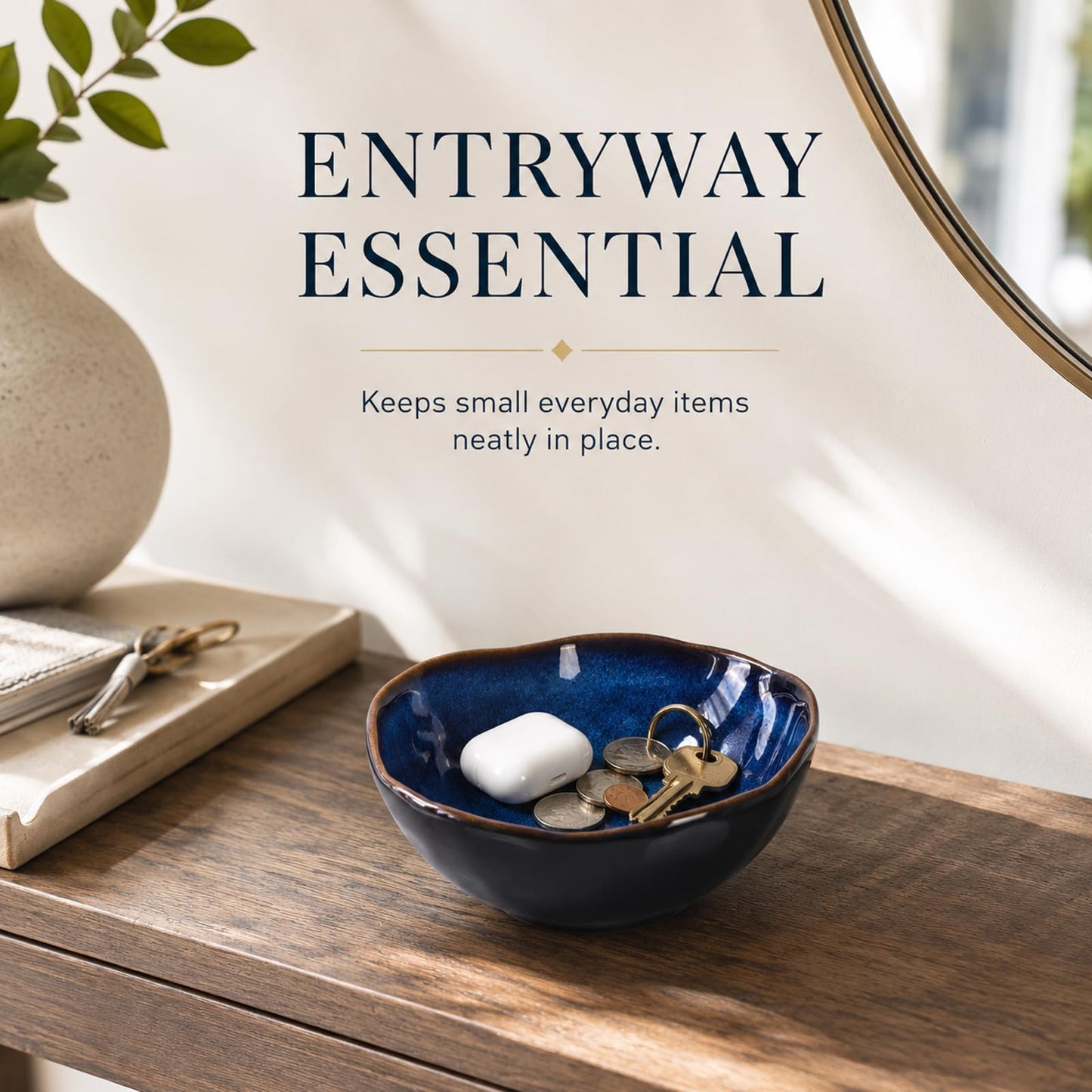 XIYOUQI 6" Blue Ceramic Decorative Bowl, Key Bowl for Entryway Table, Candy Dishes, Salad Bowl, Fruit Bowl for Kitchen Counter, Blue Small Jewelry Trinket Dish for Bedroom, Bedside Table, Living Room