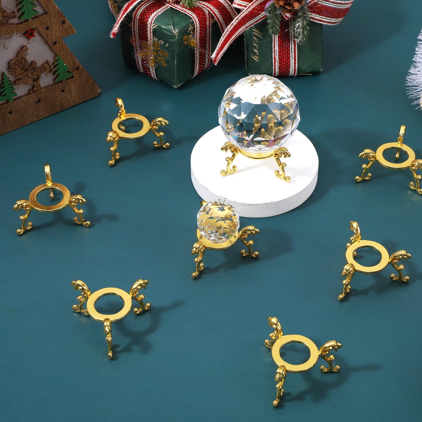 Douaowoc 20 Pcs Gold Crystal Ball Stand for Displaying Crystal Glass and Natural Rocks, Sphere Display Holder, for 40mm-80mm Sphere or Stone Air Fern Display Stand