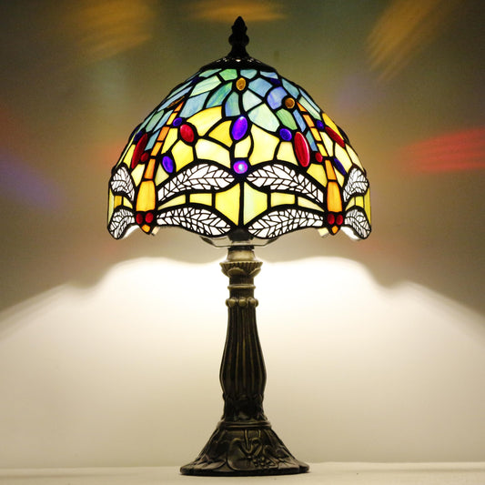 SYETL Small Tiffany Lamp Stained Glass Yellow Dragonfly Style Desk Lamp