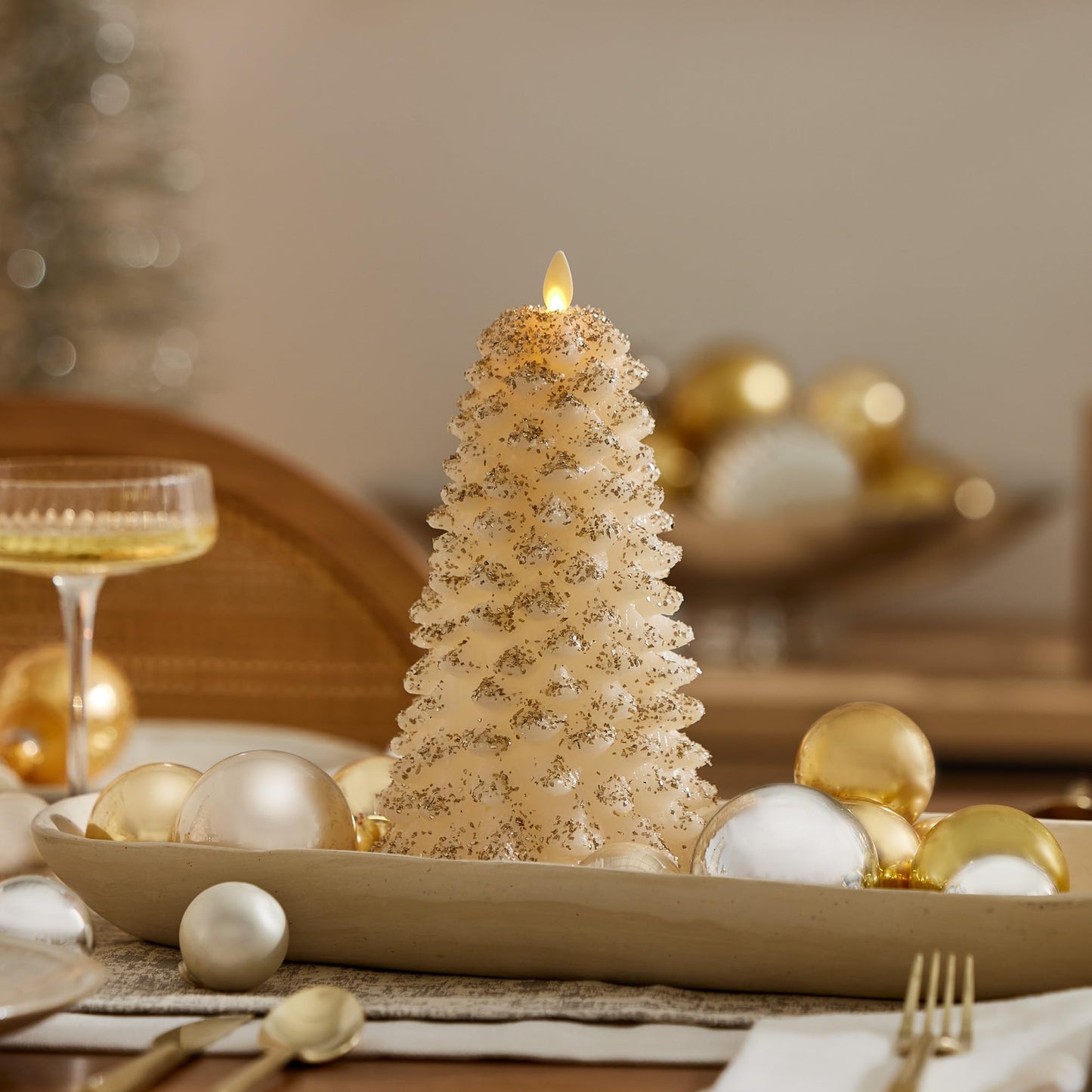 Luminara Christmas North Tree Flameless LED Candle, White Swan 9.6" Battery Operated Moving Flame Real Wax Unscented Safe Timer Home Decor Convenient