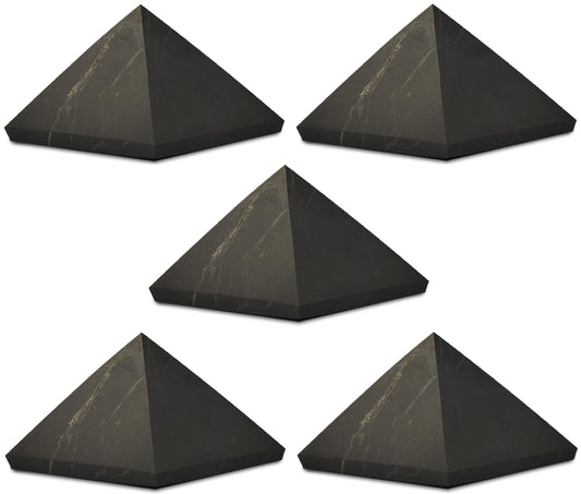 Shungite World 5 pcs Authentic Shungite Pyramid Unpolished 50 mm / 1.96" Chakra Energy Natural Healing Crystal Real Black Pyramid Home Office Protection Desk Decor Meditation Reiki Grounding Stone