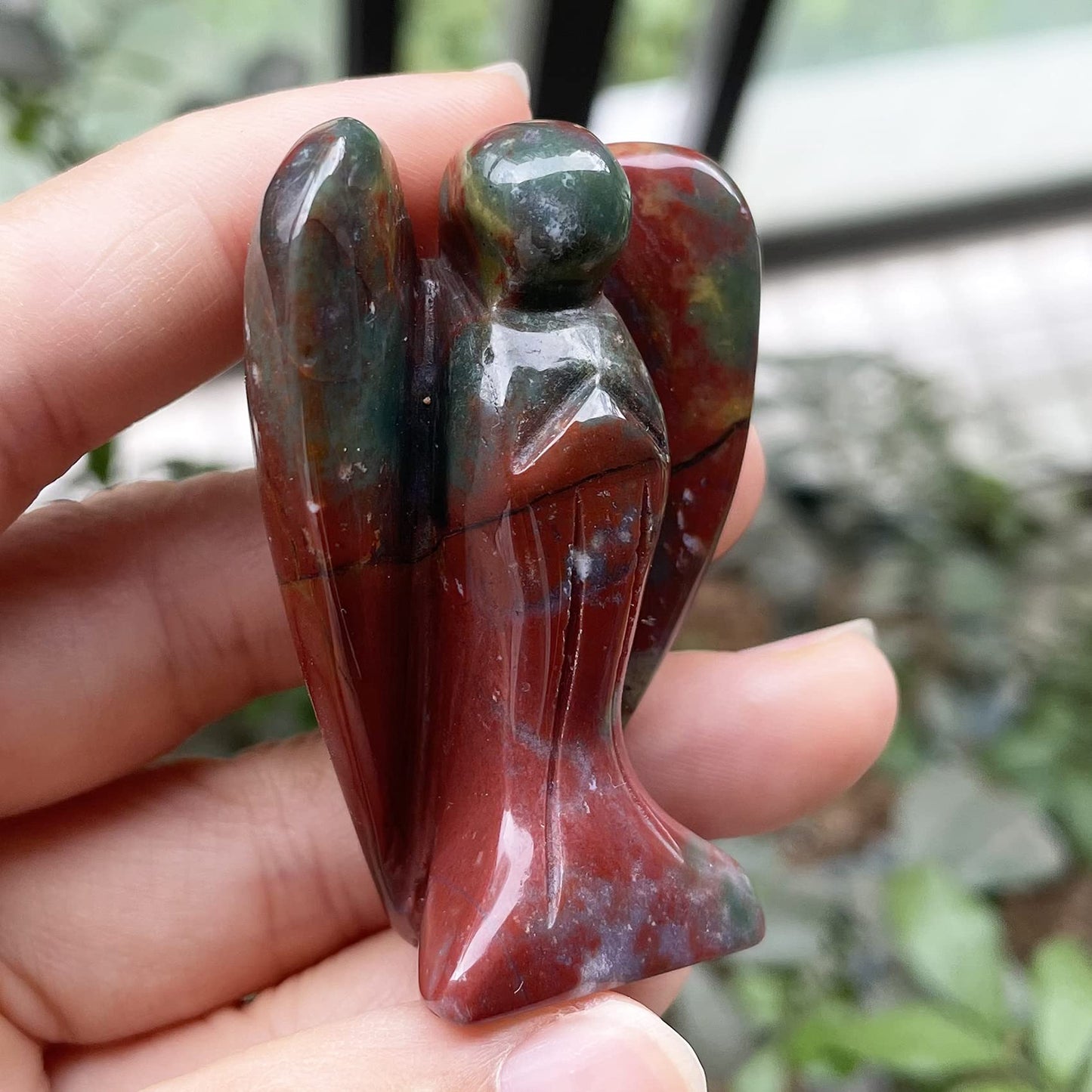 Fekuar Natural Indian Agate Guardian Angel Statue, Hand-Carved Healing Crystal Pocket Figurines Decoration 2 Inches
