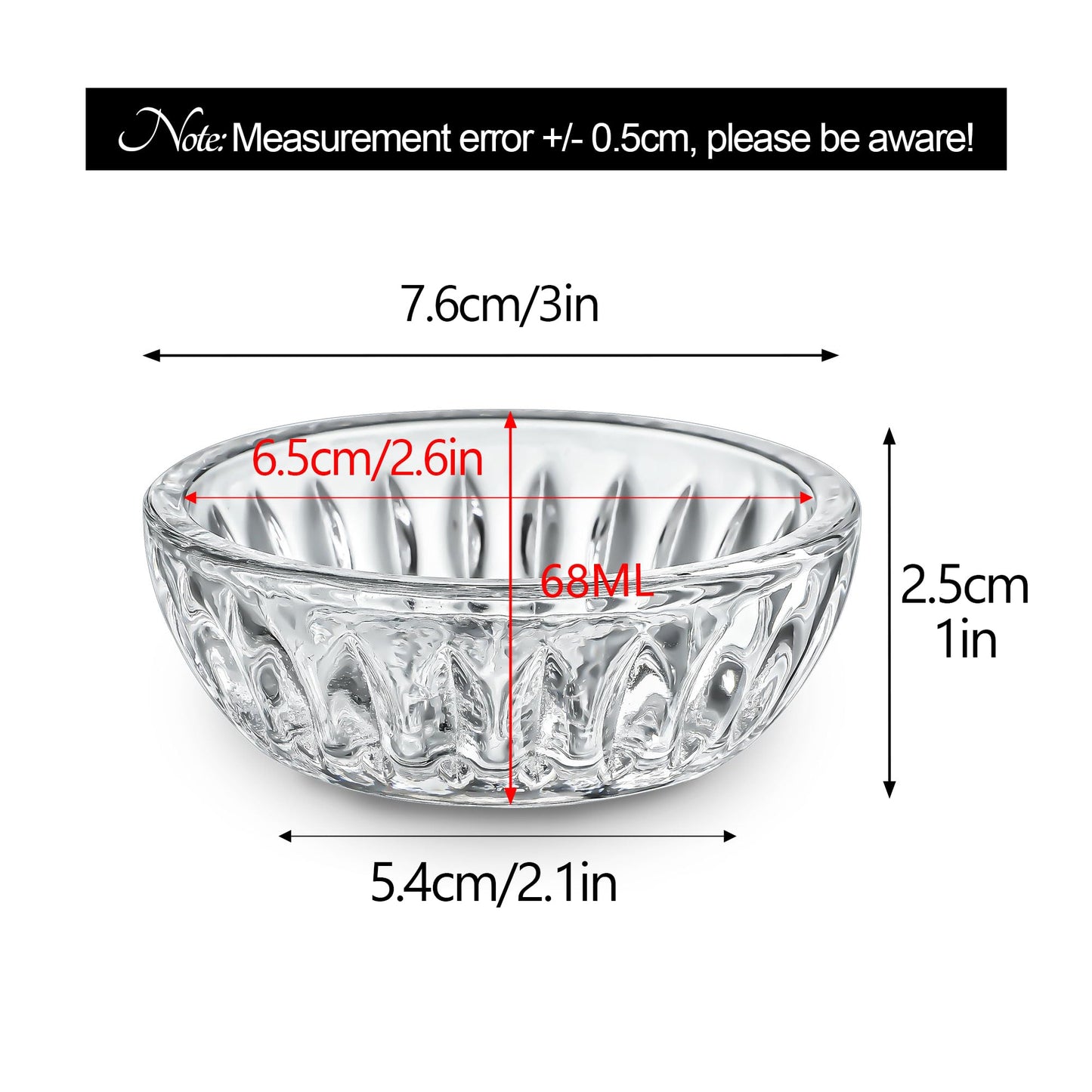 Set of 6 Mini Glass Bowls, 2 OZ Round Prep Bowl, Small Dipping Bowls