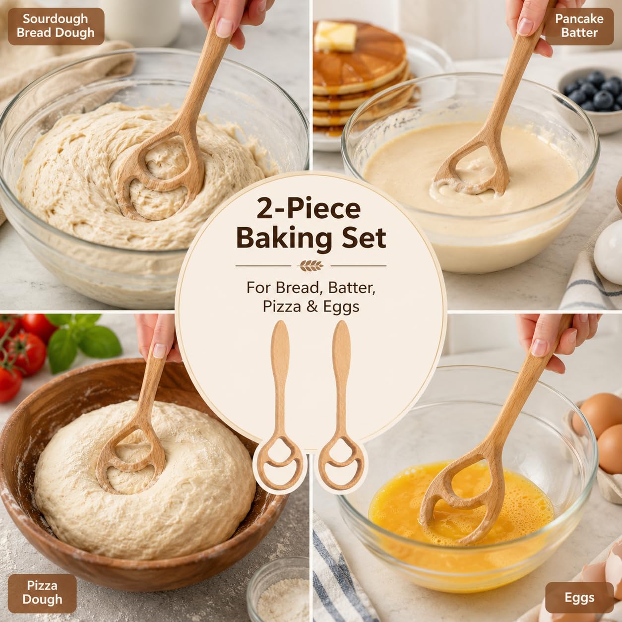 2 Pcs Wooden Danish Dough Whisks for Sourdough Bread, 12.6 in