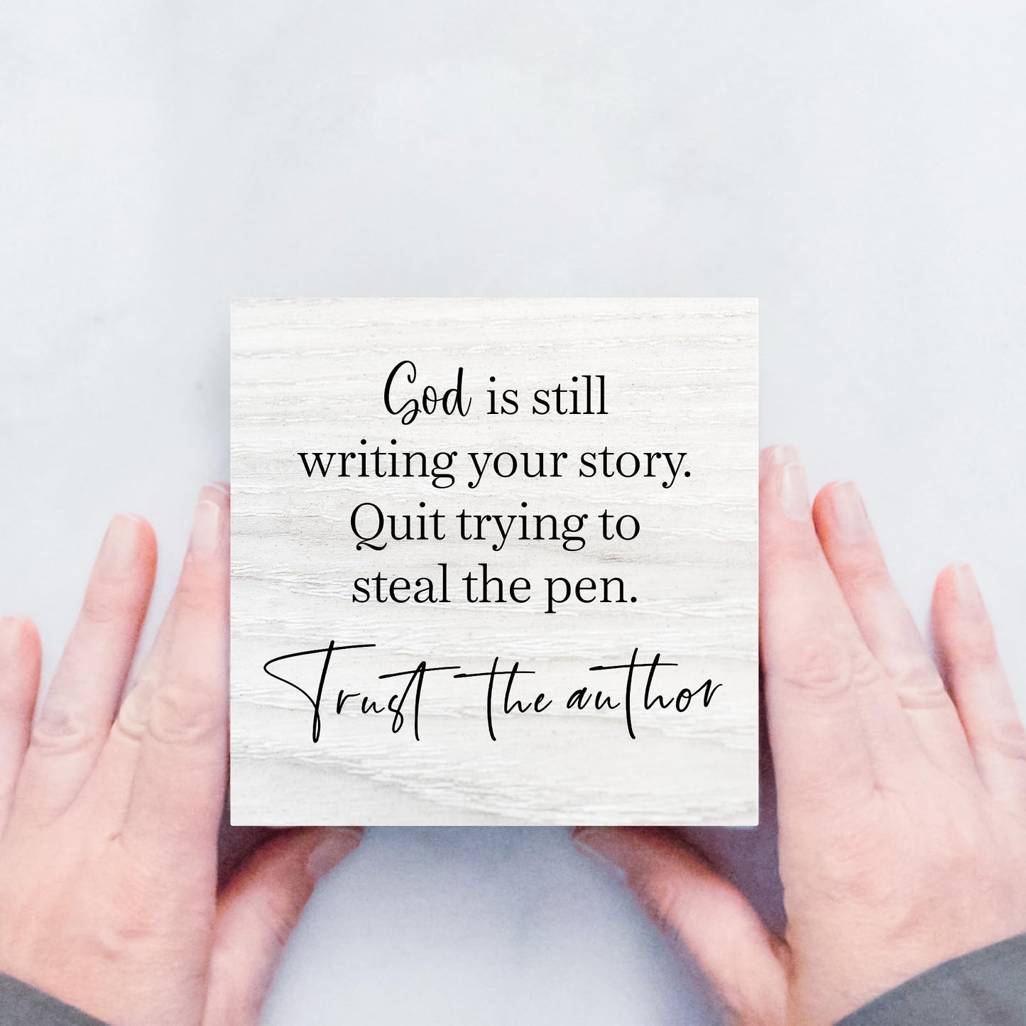 Zyzmasm Bible Verse Decor Box Sign for Home Church, God Is Still Writing Your Story Trust the Author, Christian Wooden Sign 5x5 Inches