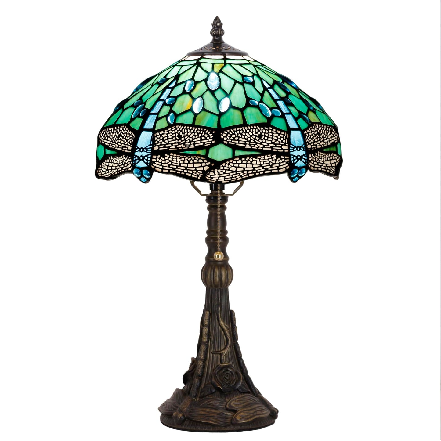 ANYONGLU Tiffany Lamp Stained Glass Table Lamp 12X12X19 Inch Resin Base for Desk Bedroom Living Room Reading Light (Green Dragonfly)
