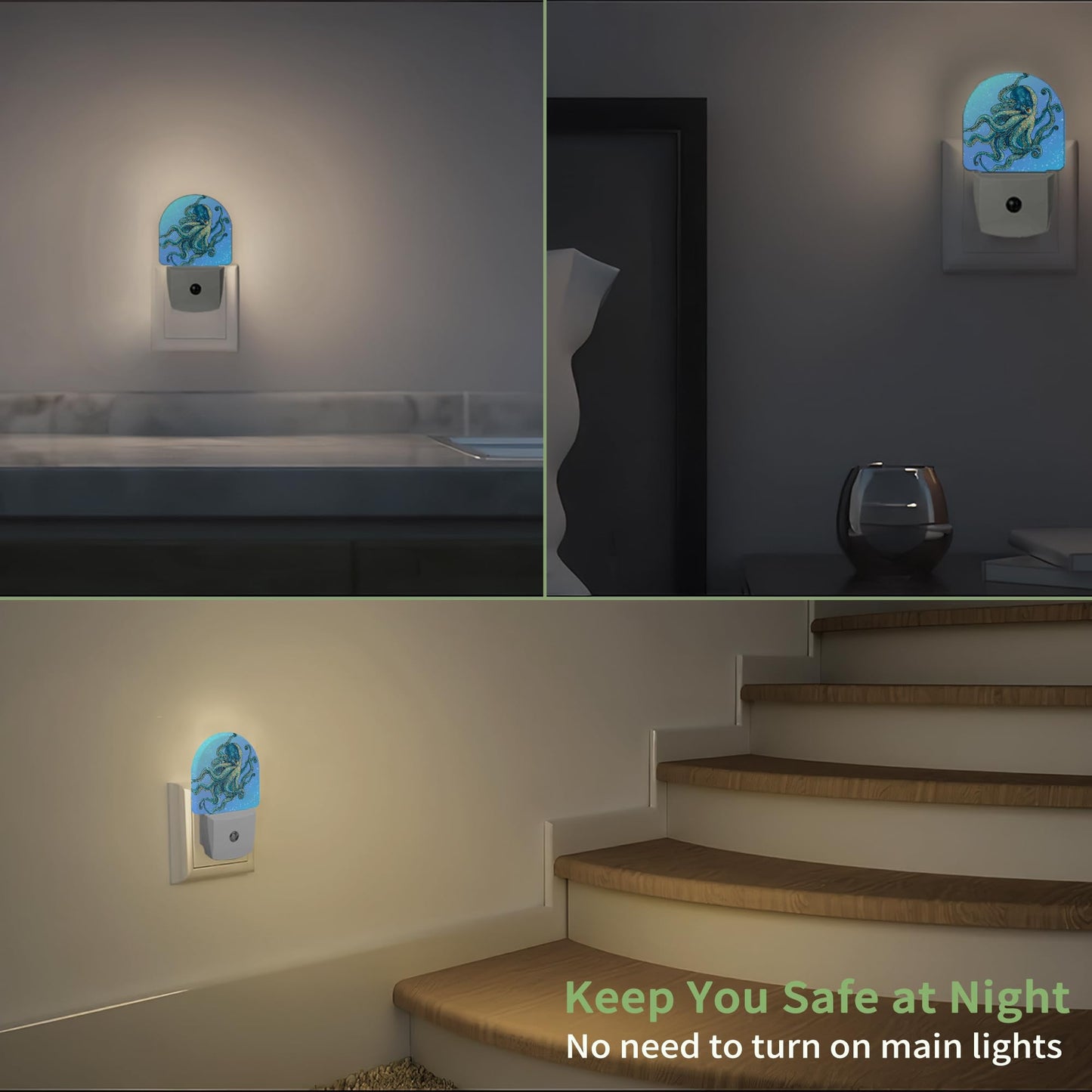 ZTHLL Blue Octopus Night Light, Night Light Plug into Wall with Dusk to Dawn Sensor, LED Lamp Energy Saving Lights for Men Women Boys Girls,Lamp for Bedroom Bathroom Hallway