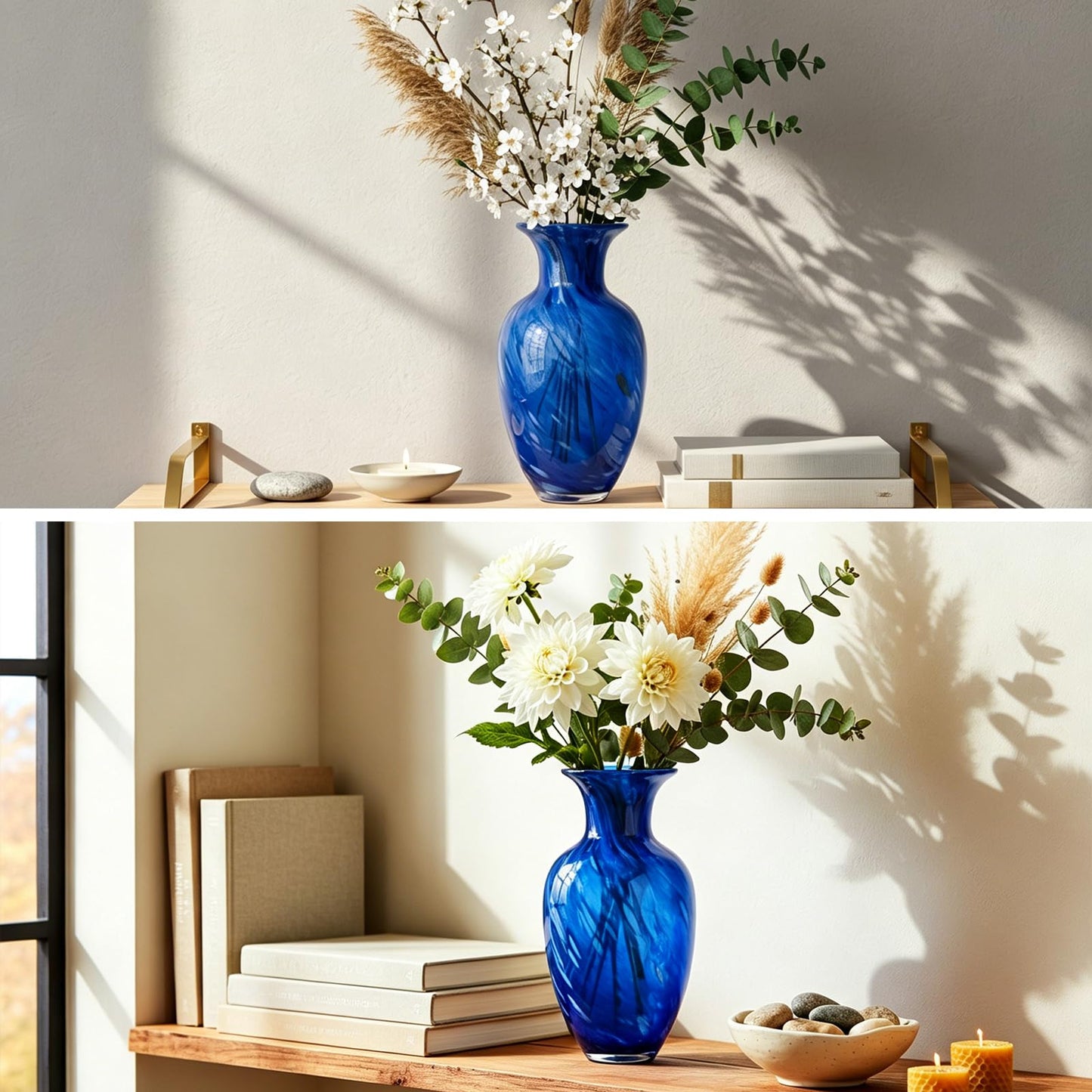 Hand Blown Glass vase,Unique Glass Vase,Modern Art Decor, Suitable for Living Room Coffee Tables,Wedding Centerpieces,Dining Tables,and Office Centerpiece Floral Arrangements (Blue, Small)