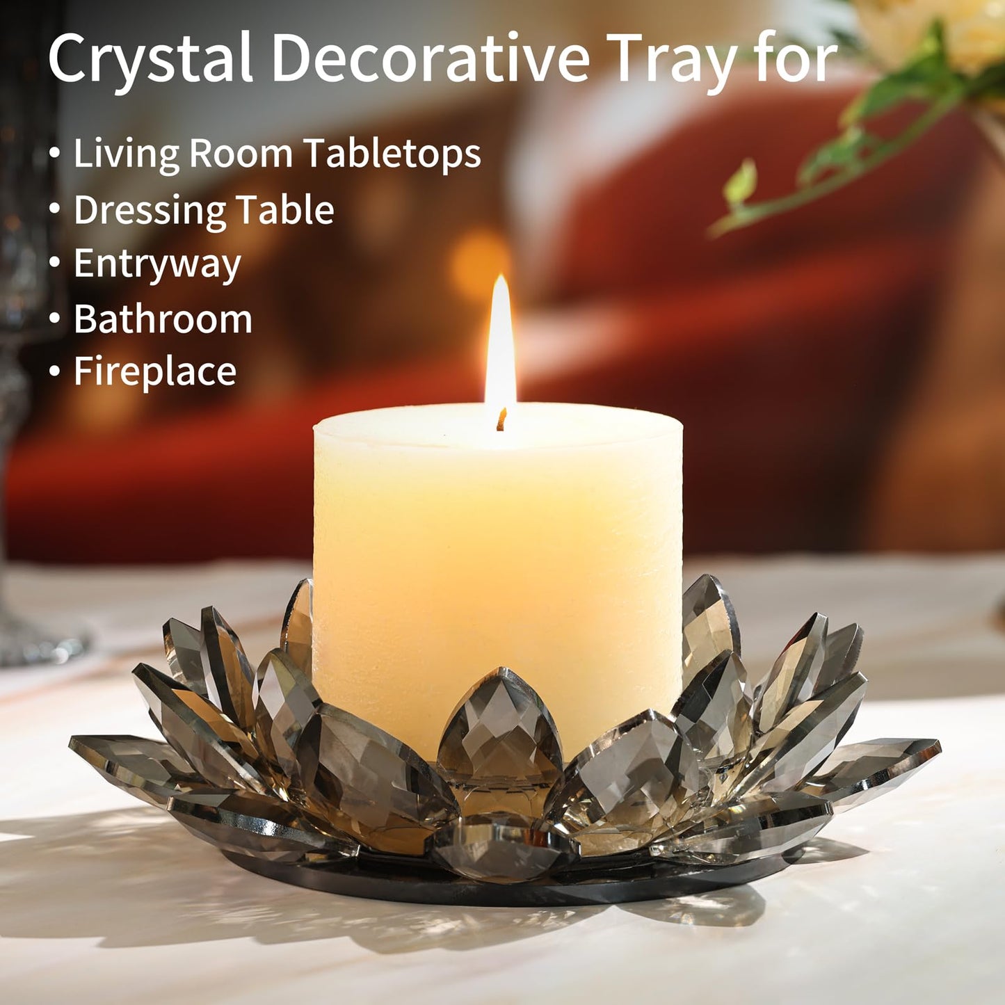 Crystal Lotus Candle Dish – Grey Decorative Tray for Candles & Diffusers