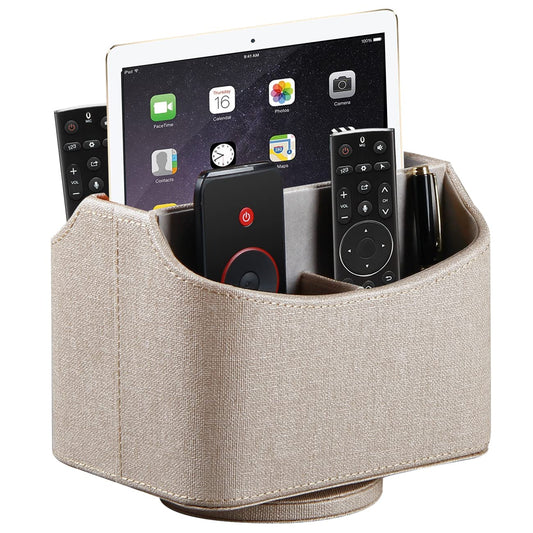Remote Control Holder, Swivel Desk Organizer and Decorations for Living Room, Bedside Table Organizer Remotes Caddy for TV Controllers/ Stationery/ Art Supplies/ Pen, PU Leather Room Decor Aesthtic