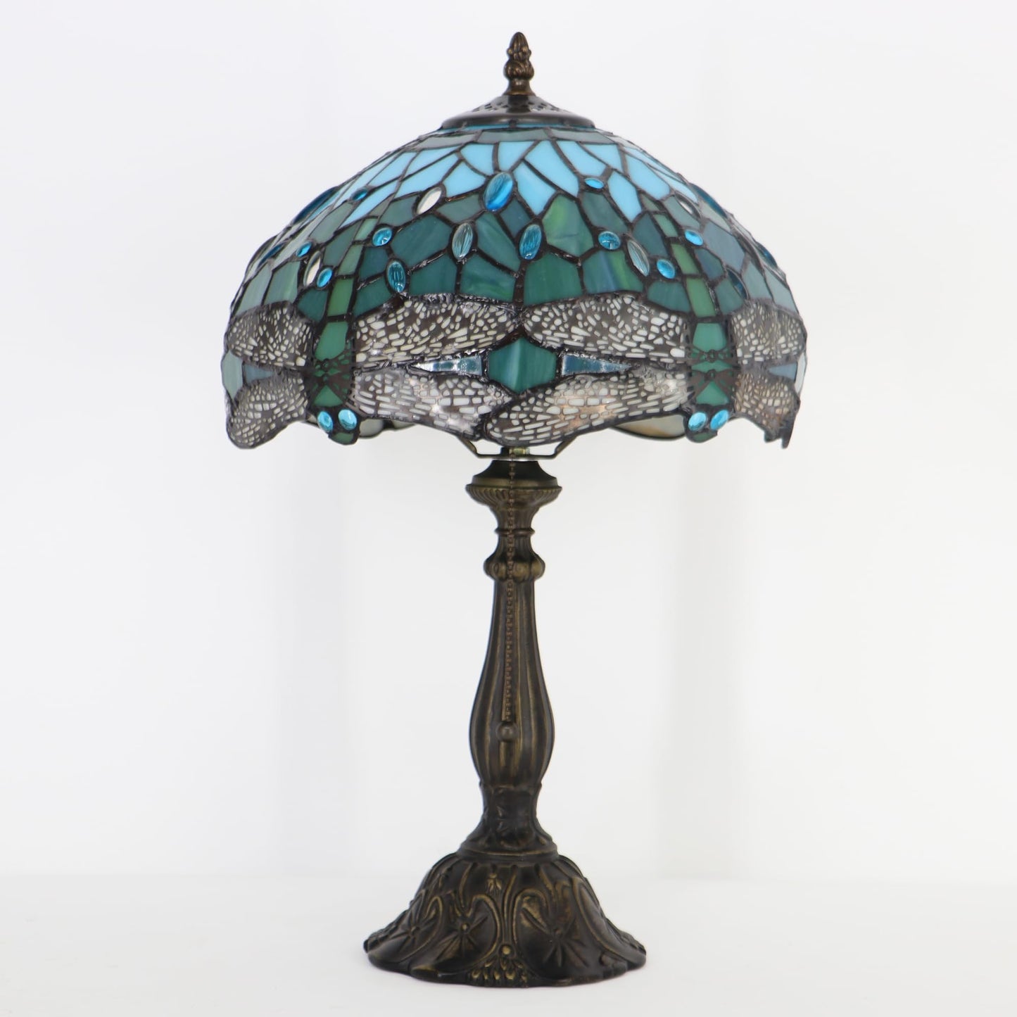 HZYFFYU Tiffany Style Stained Glass Table Lamp, Sea Blue Dragonfly