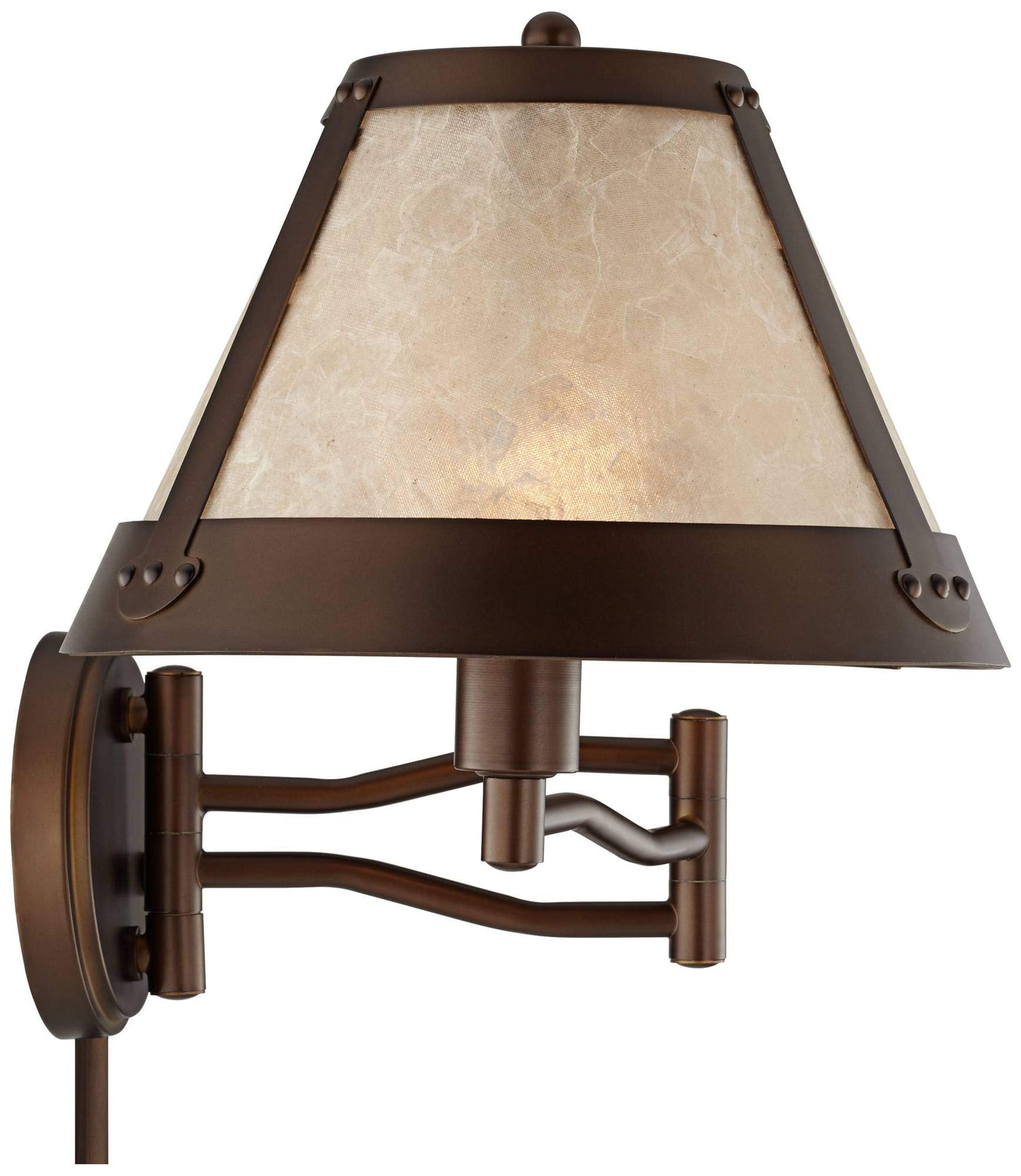 Franklin Iron Works Samuel Mica Shade Plug-in Swing Arm Wall Lamp with Cord Cover Set of 2