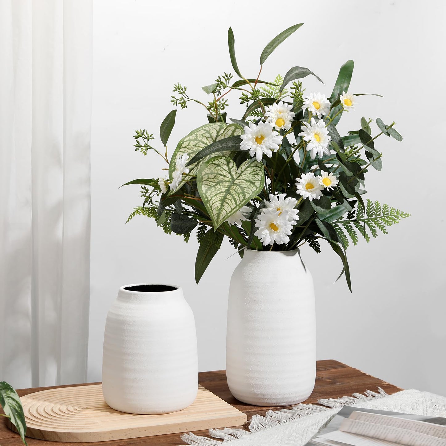 Briful Farmhouse Ceramic Flowers Vase Home Indoor Decor, Modern Living Room Kitchen Table Vases, Dining Bedroom Bathroom Decorations for Office Coffee Desk Book Shelf Fireplace (9.4” Tall)
