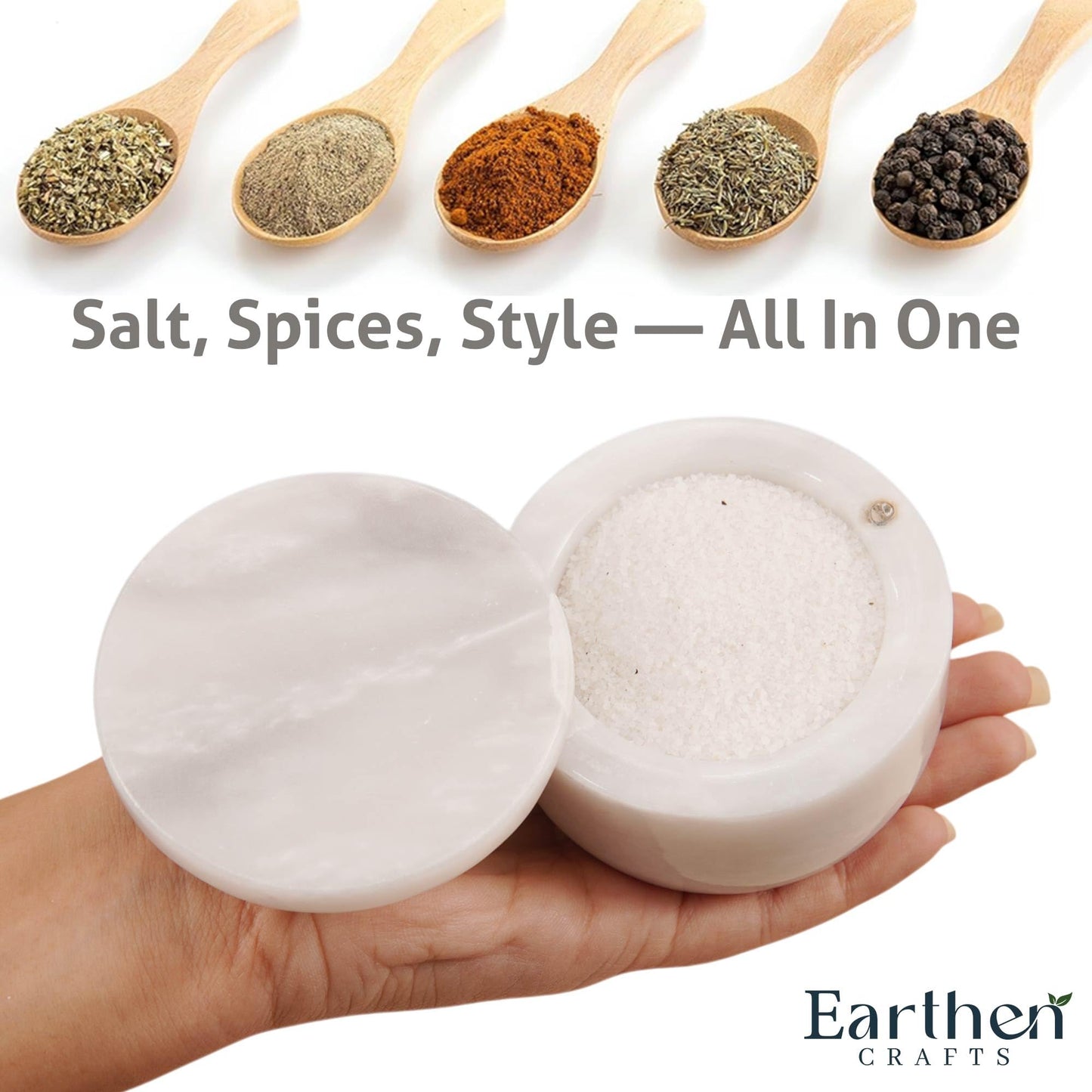 EARTHEN CRAFTS Marble Salt Cellar with Lid 3" Inch Salt Holder White Mini Salt Container with Magnetic Lock for Kitchen Counter, Salt & Spice Storage, Seasoning Jars for Table, 2.5 OZ Capacity
