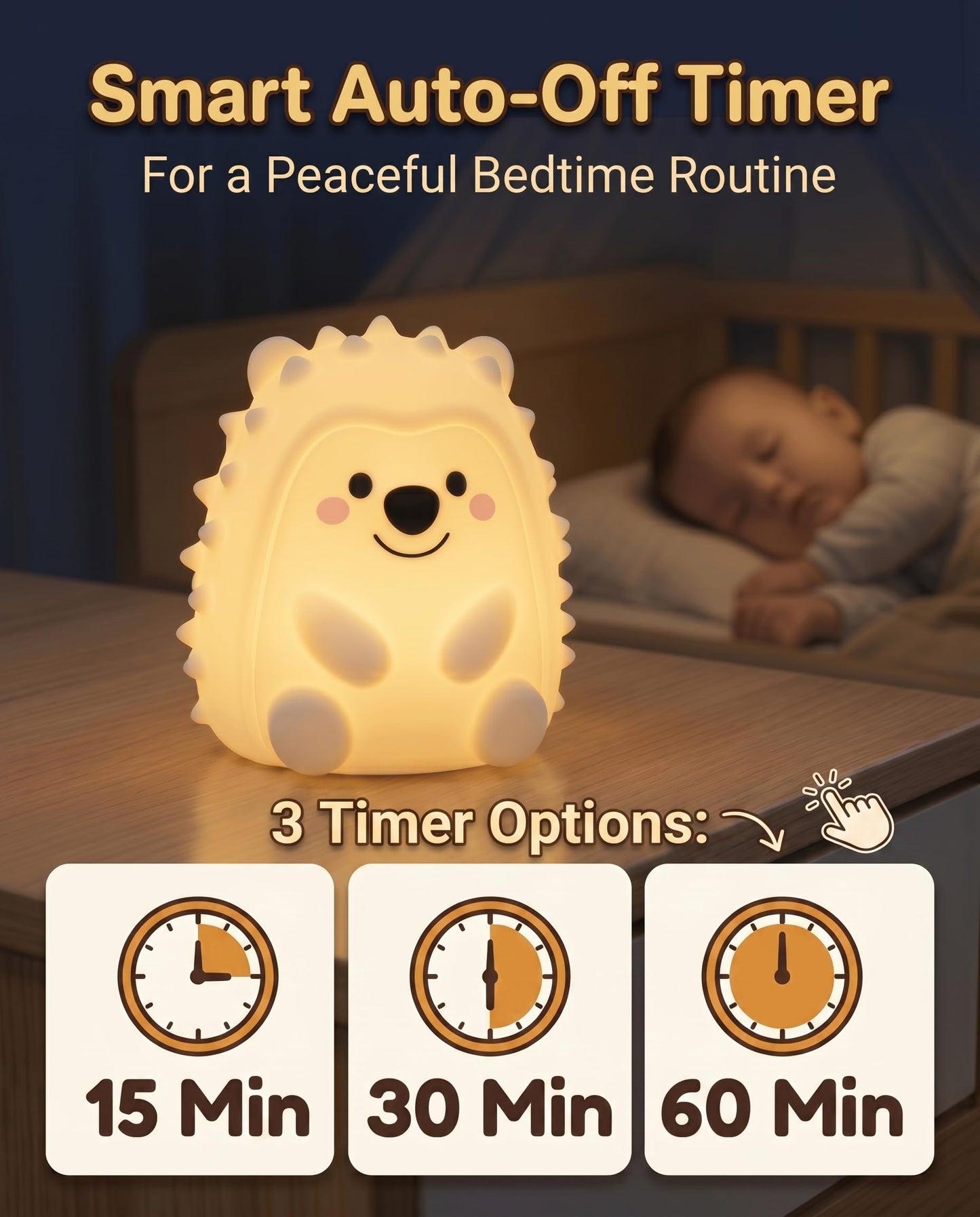 Hklynvia22 Hedgehog Night Light for Kids, 15/30/60 Min Timer Squishy Silicone Lamp, Touch/Remote 8-Color BPA-Free Rechargeable Night Light for Baby Nursery, Breastfeeding Bedside Sleep Buddy Gift