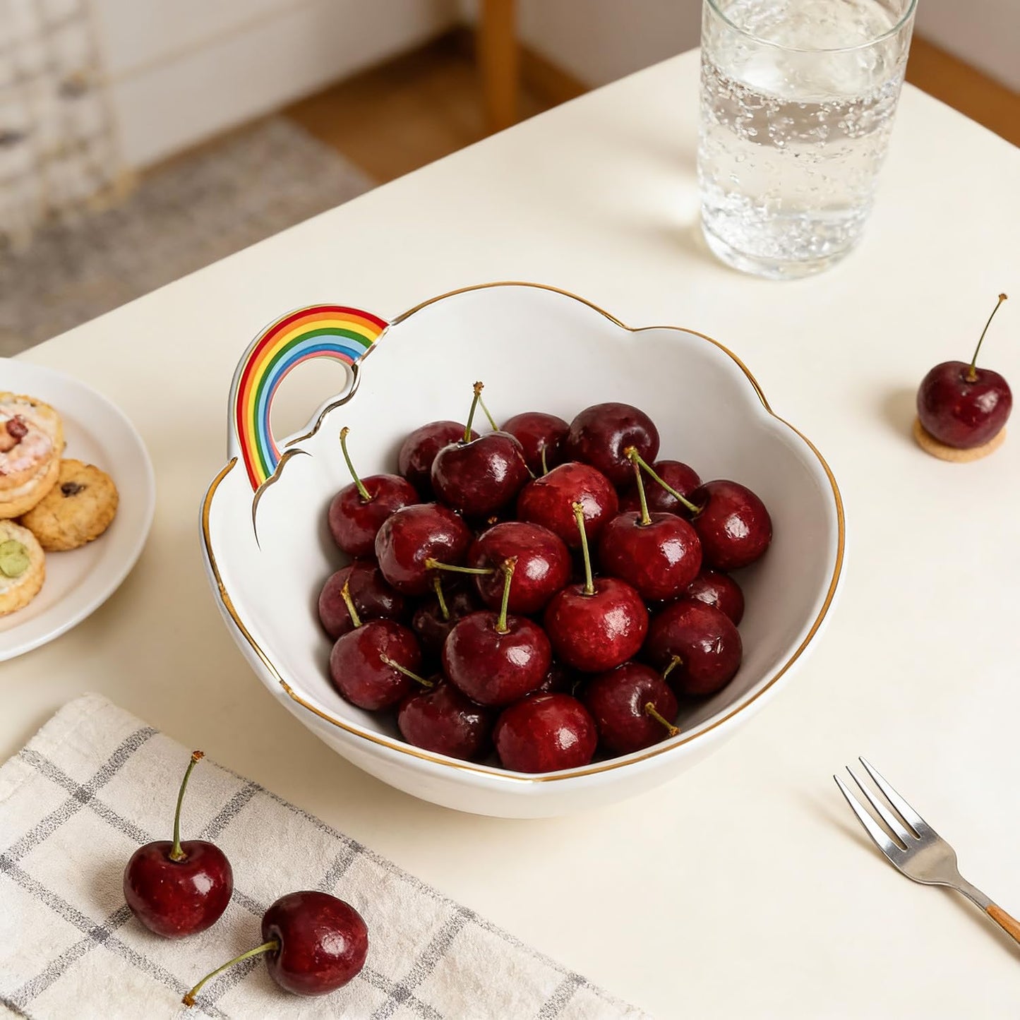 WAIT FLY Rainbow and Cloud Ceramic Salad Bowl, Dessert Bowls, Serving Bowls for Cereal Soup Snacks Appetizer-White-5.5 Inch