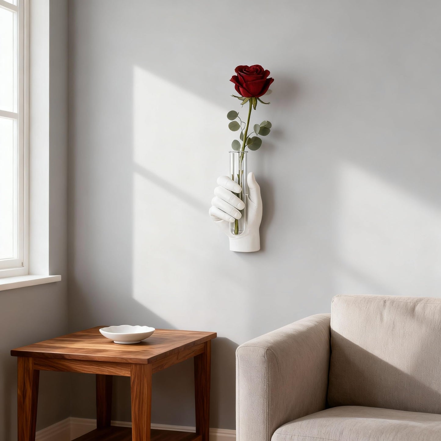 Hand Wall Sculpture with Vase – Unique Resin Art, Wall-Mounted Flower Vase, Modern Decor for Living Room, Office, Apartments, Stylish Home, Elegant Interior, Contemporary Decoration (White)