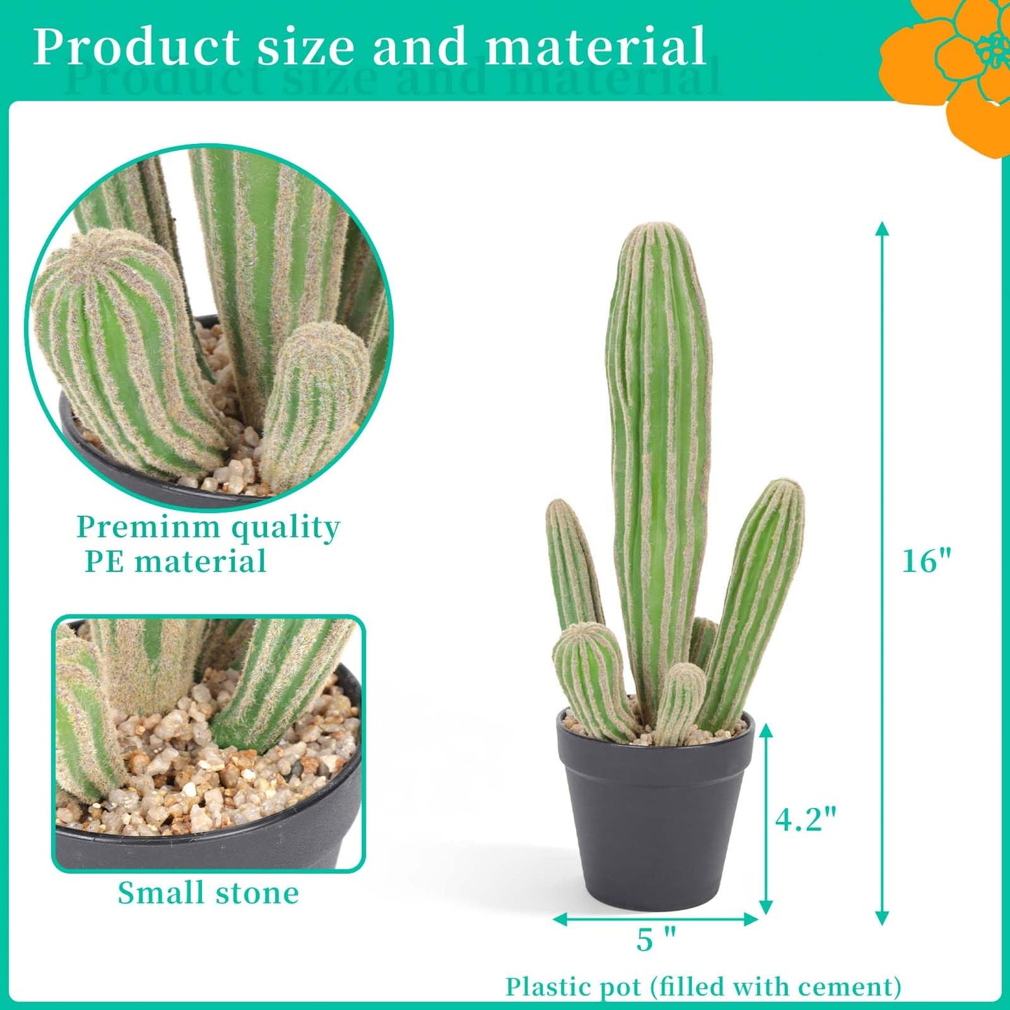 Ronminus Artificial Cactus 16 INCH Tall Fake Cactus Plants Faux Cacti Saguaro with Planter for Indoor Outdoor Home Office Shop Garden Decoration