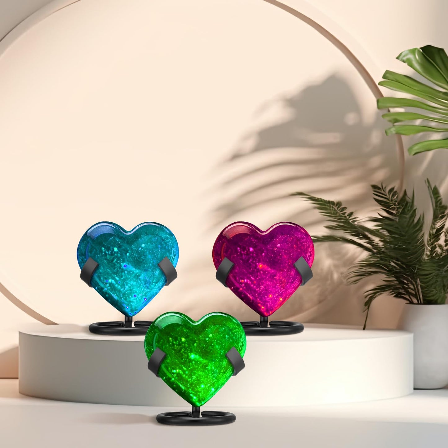 Shimeyao 4 Pcs Metal Crystal Heart Stone Stand Crystal Ball Holder Rock Display Stand Mineral Specimen Display Easel Holder for Gemstones Fossils Agate Slabs Plates (Black,2 x 2.36 x 2.56 Inch)