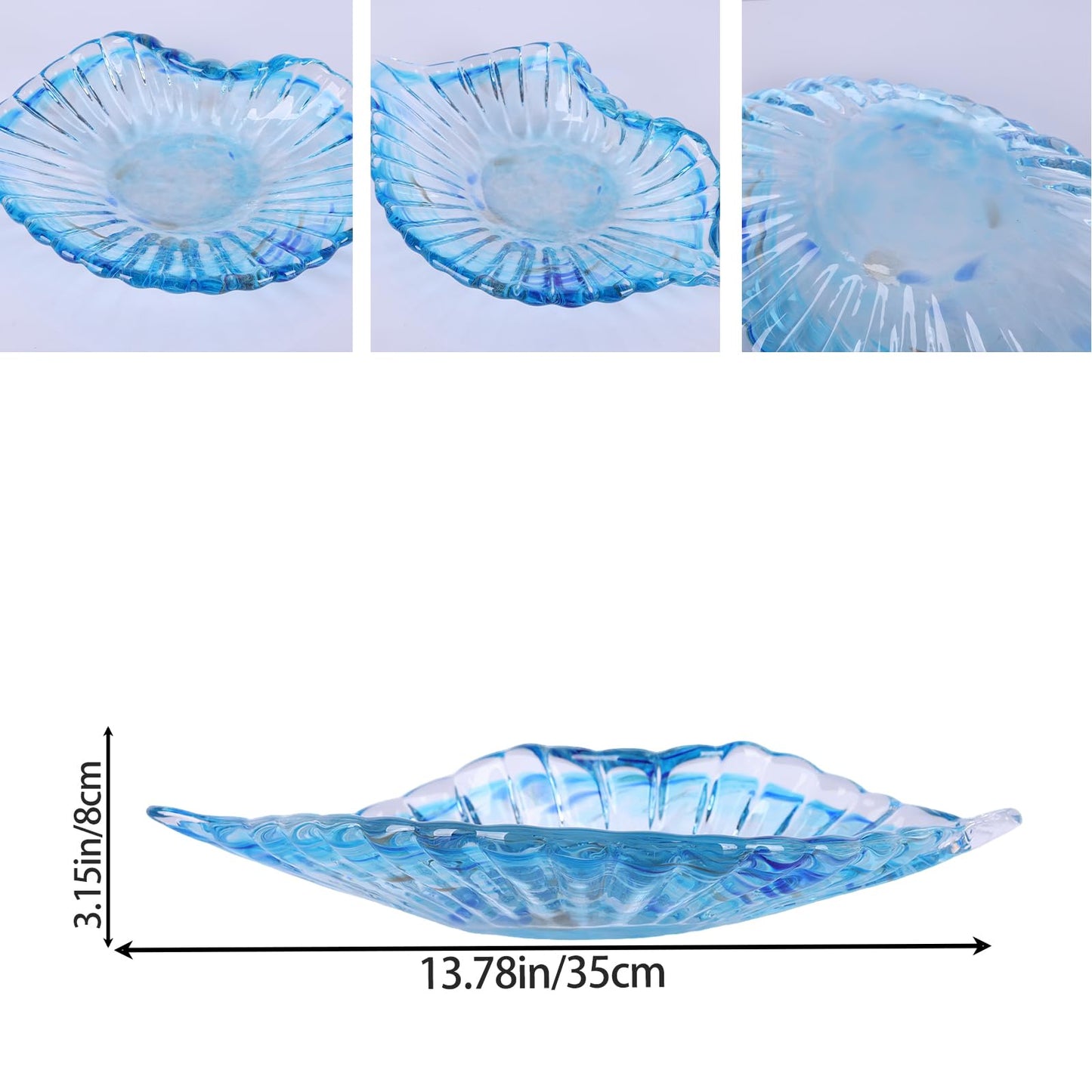 DOVDOV Hand blown decorative glass bowls, Blue large glass fruit bowls, and serving platters perfect for display on coffee tables, dining tables, kitchen countertops, TV stands, and entryway shelves.