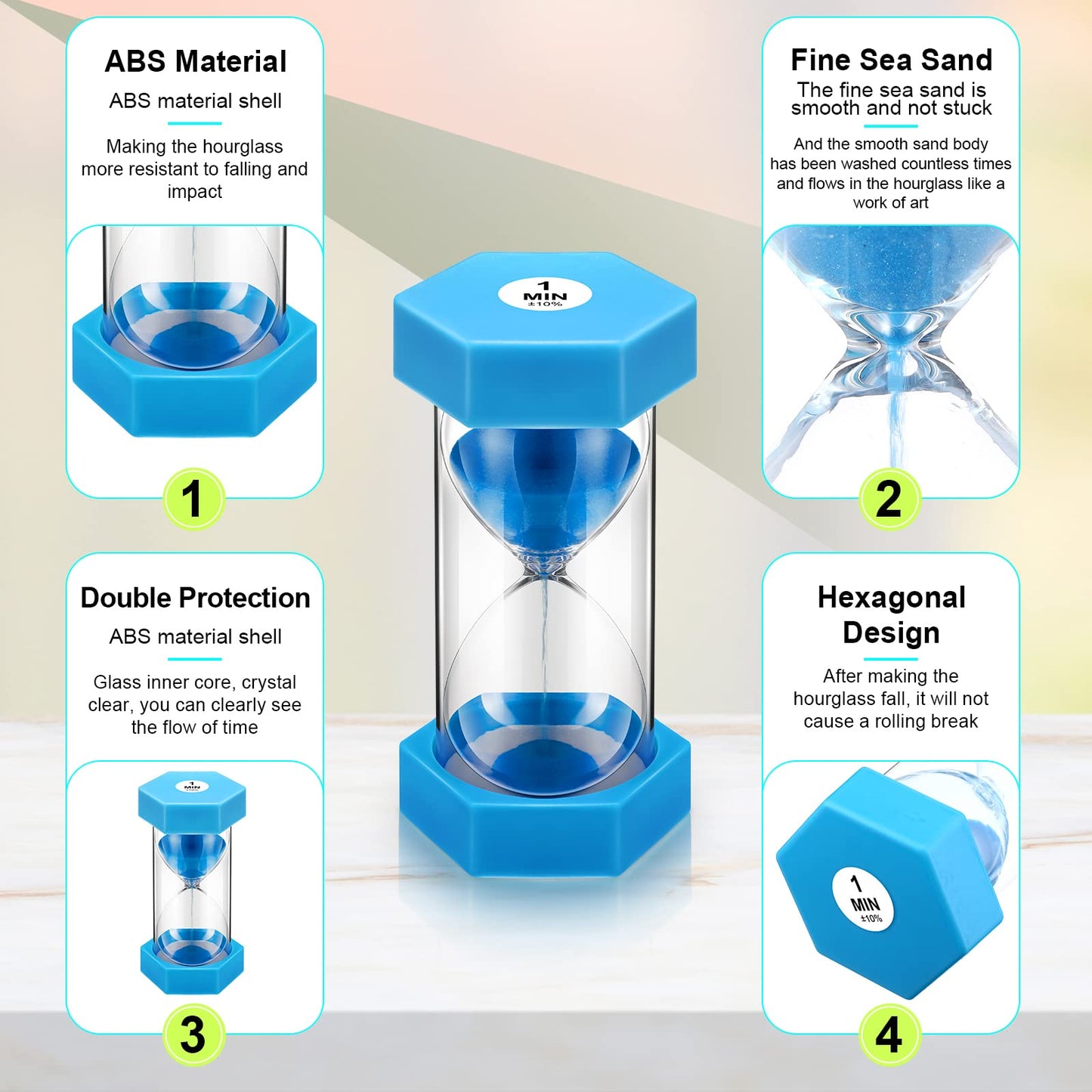 Yunsailing 9 Packs Colorful Sand Timer Hourglass Set 1/2/3/5/10/15/20/30/60 Minutes Visual Sand Clock Timer Plastic Sandglass for Home Office Kitchen Game Use(Classic Colors)