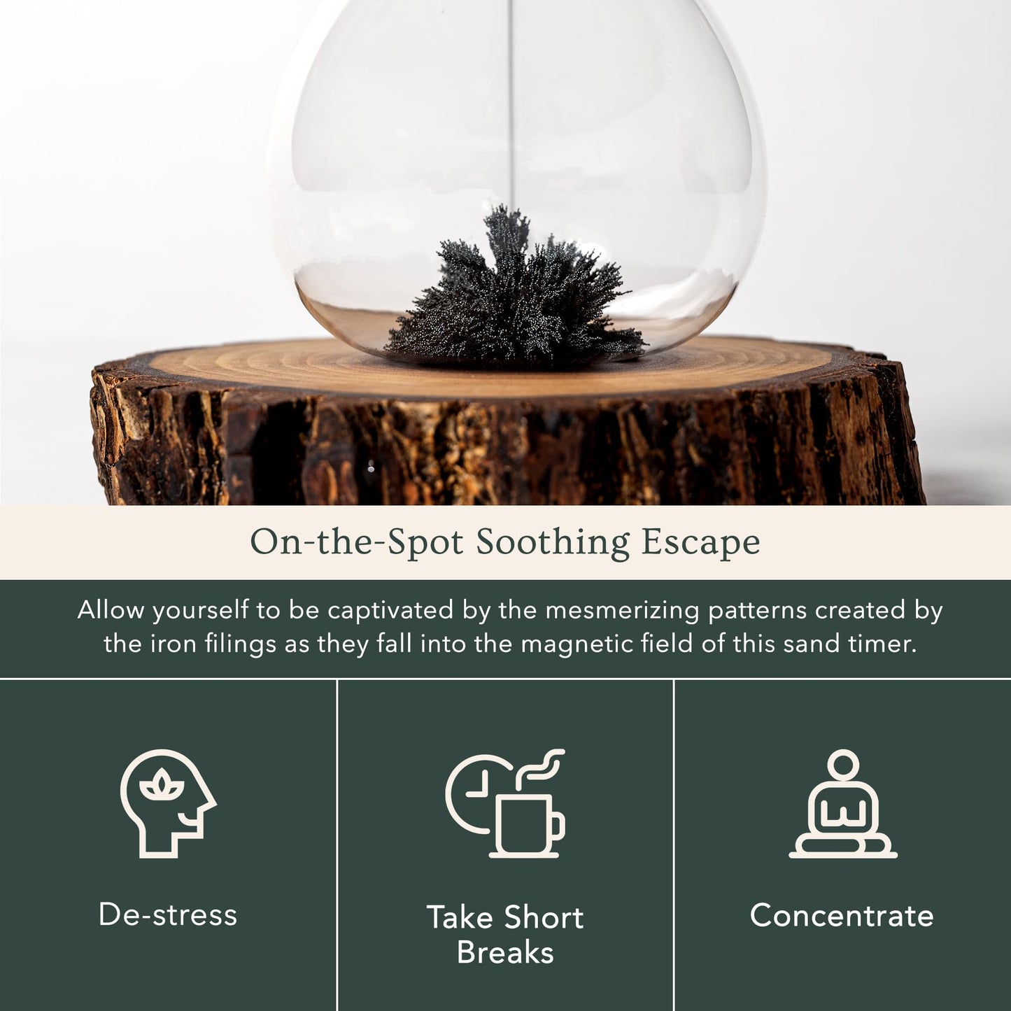 Blackswan Magnetic Hourglass Sand Timer | Natural Live Edge Walnut Wood Magnet Base Hour Glass with Iron Dust Shavings | 1 Minute Functional Fun Retro Clock Watch for Office, Home Decor | 4" x 6.5"