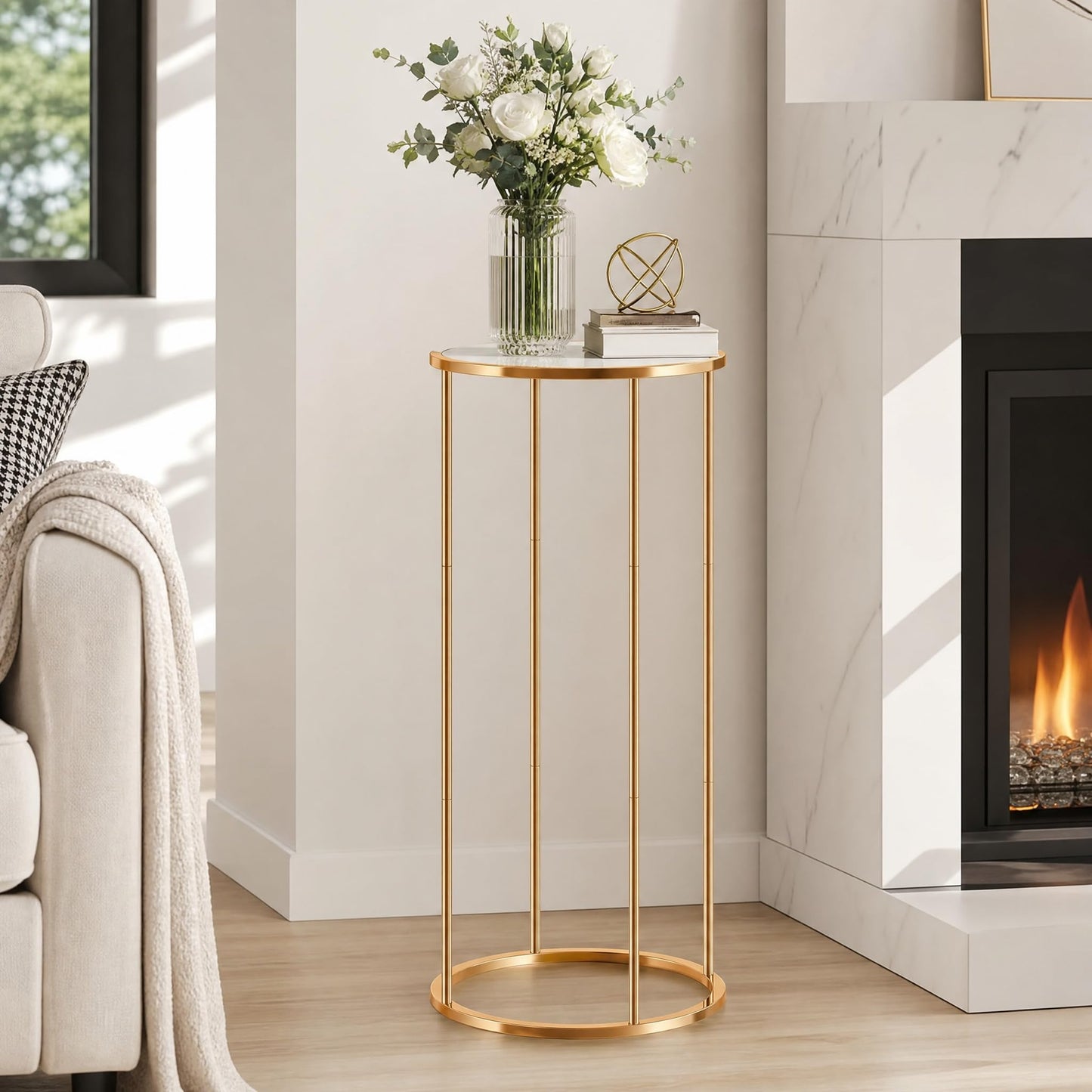 Hafyow 3PCS Round Cylinder Pedestal Stands Set, Gold Metal Display Columns with Removable Acrylic Tops, Sturdy Iron Nesting Risers for Wedding Party Dessert Table, Floral Vases and Event Decor (23.6", 31.5", 39.3" Heights)