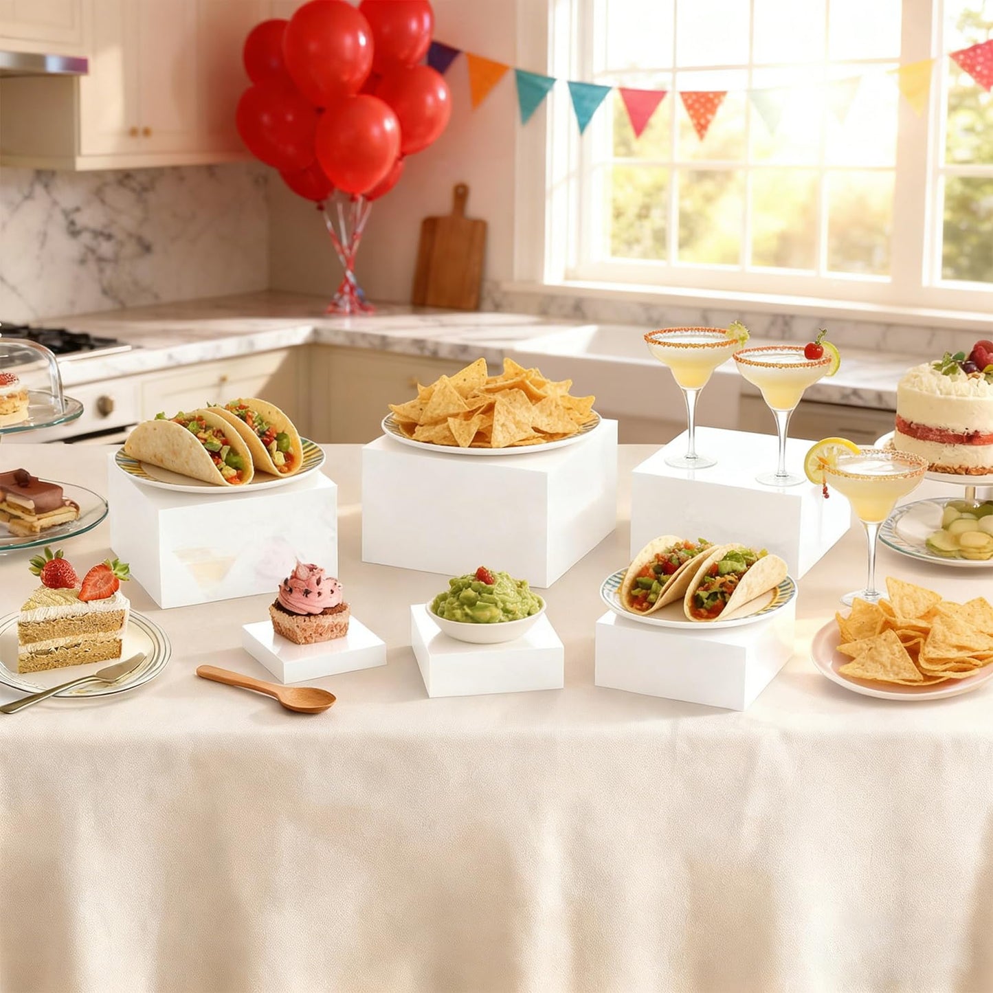 Buffet Risers Set, 6 PCS White Buffet Table Display Stand(Size 5",6",7",8",9",10"), Food Display Risers for Party, Acrylic Cube Boxes, Display Stand Shelf for Party, Catering, Jewelry & Collectibles