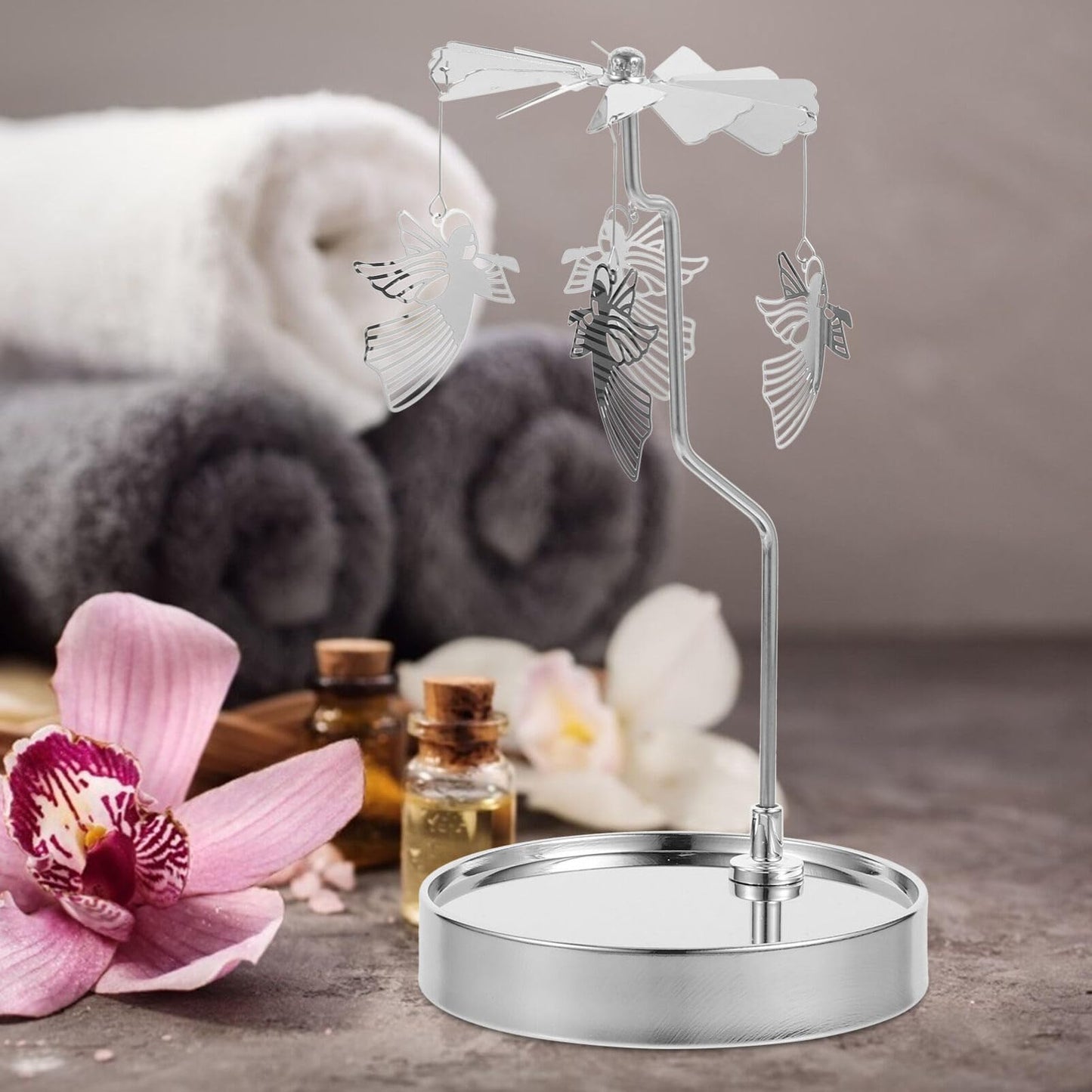 HOLIDYOYO Rotating Aromatherapy Candle Holder with Magnetic Base and Stainless Steel Tray 8.66 Inch Tealight Candle Holder for Home Decoration Parties Weddings