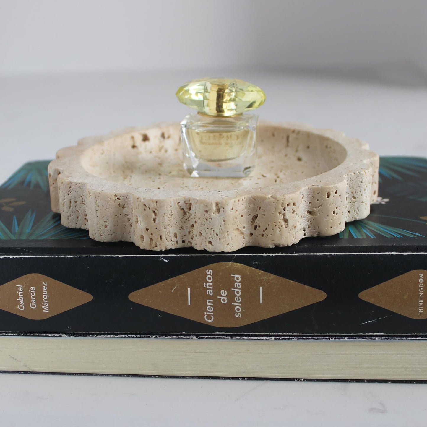 Natural Small Travertine Scalloped Edge Tray 6.3", Marble Jewelry Dish, Trinket Tray for Women Gift