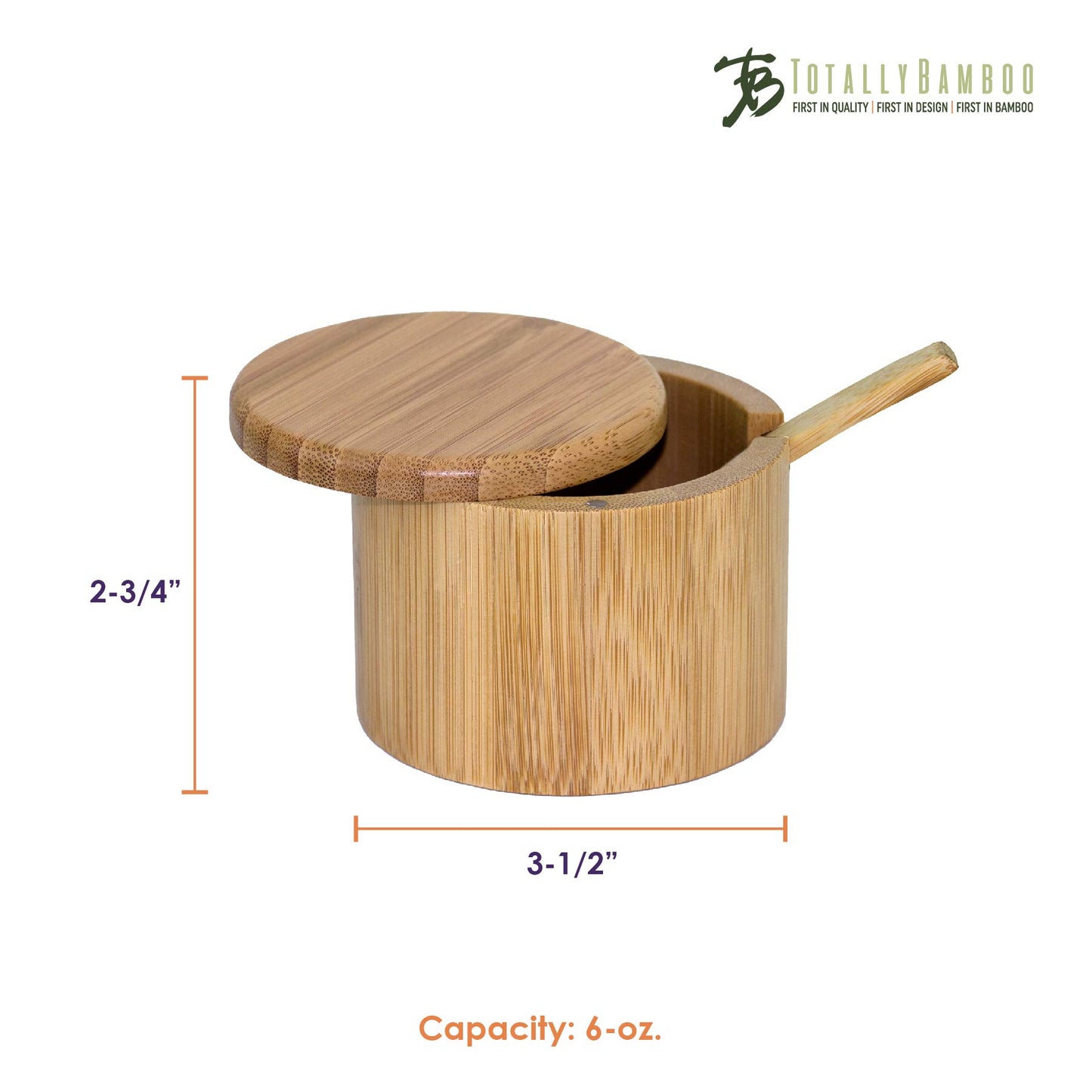 Totally Bamboo Little Dipper Salt Cellar Bamboo Storage Box with Magnetic Swivel Lid, 6 Ounce Capacity, Includes Salt Spoon