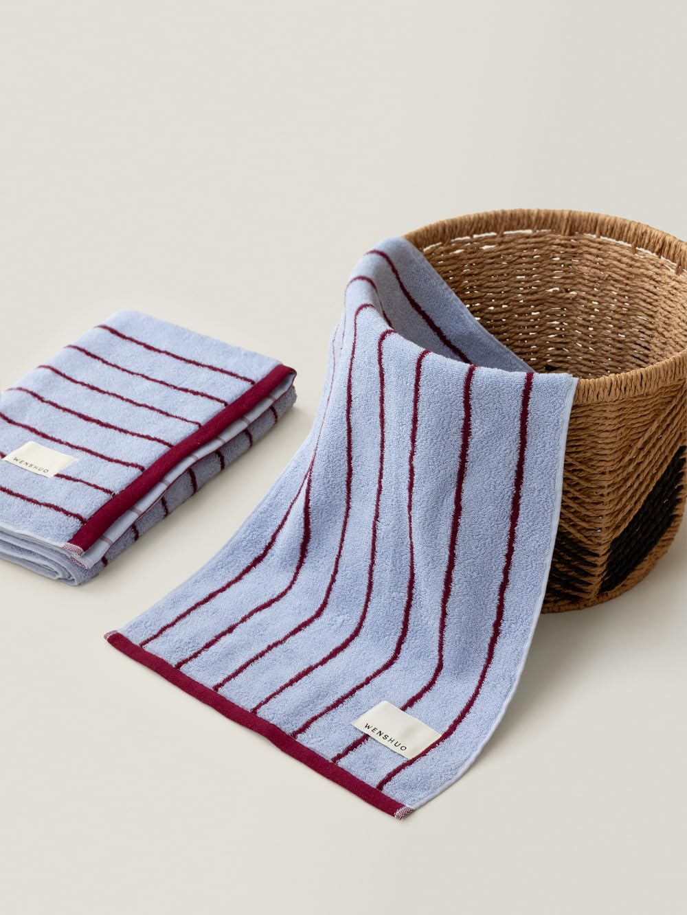 WENSHUO Sea Salt Twilight-Pure Cotton Striped Hand Towel,100% Combed Cotton,Luxury Towel,Super Absorbent(Pack of 1) (29.53" L × 13.39" W)