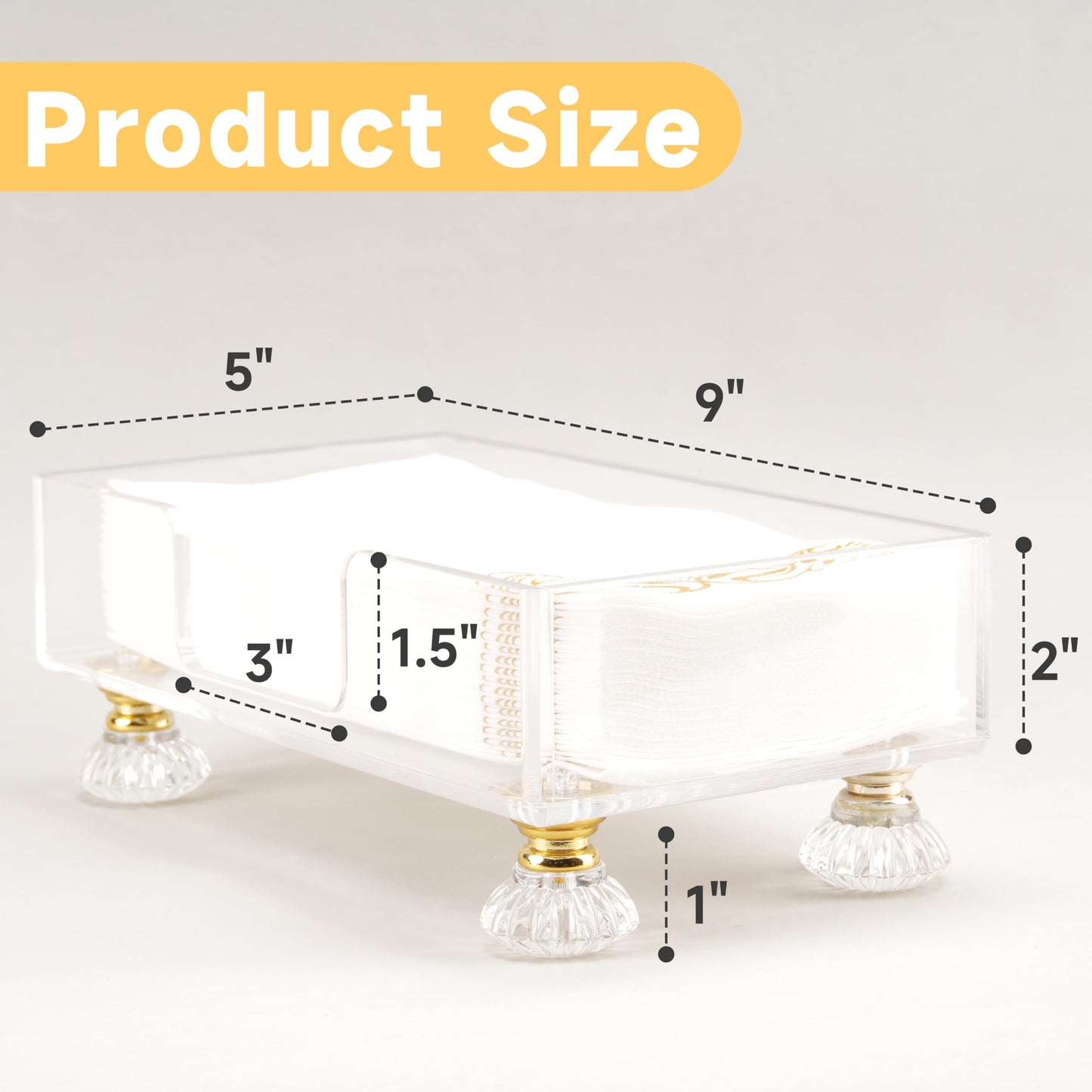Acrylic Napkin Holder with Feet, LUVCOSY Acrylic Guest Towel Holder, Clear Hand Towel Storage Tray, Unique Crystal Feet Design, Paper Towel Dispenser for Bathroom, Kitchen, 9x5 Inches - Rectangular