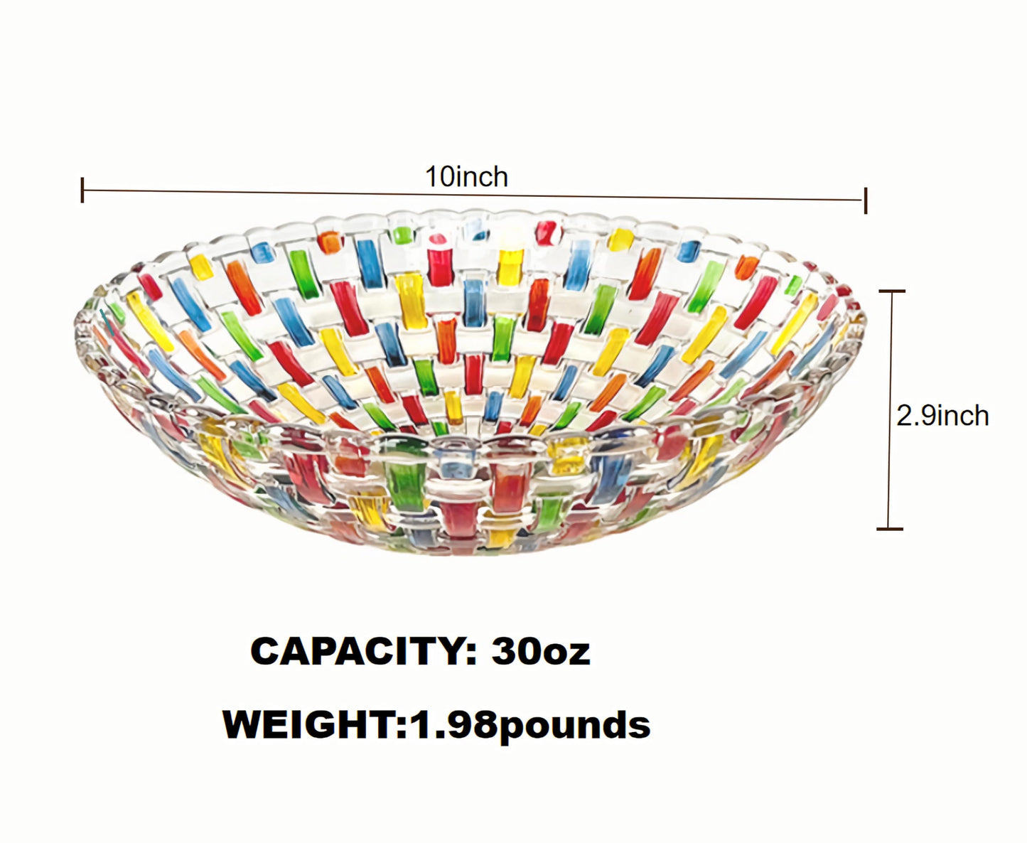 HMFDYHz 10" Colorful Crystal Glass Fruit Candy Dessert Snack Salad Bowl
