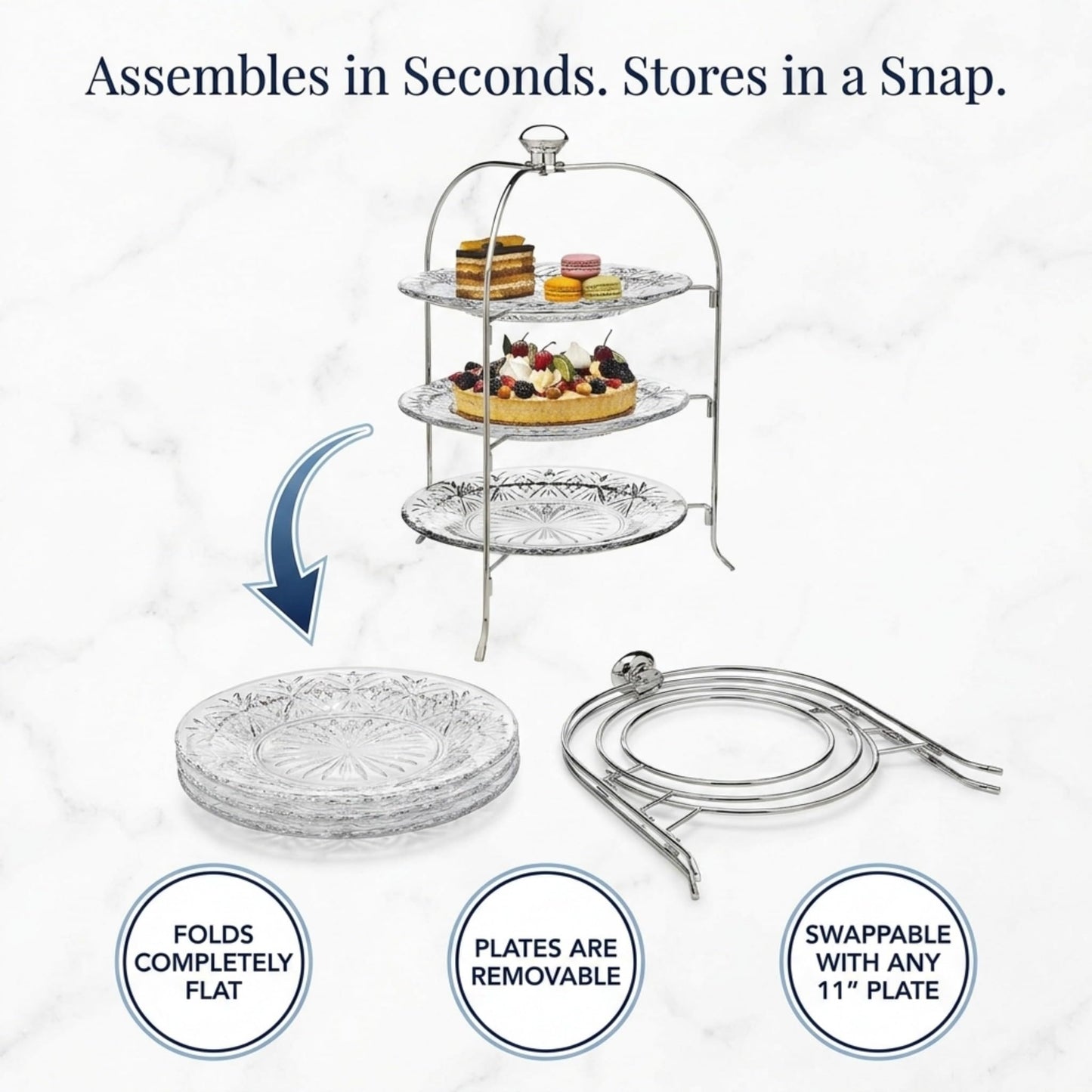 Godinger 3 Tiered Platter Stand - Dublin Crystal Collection