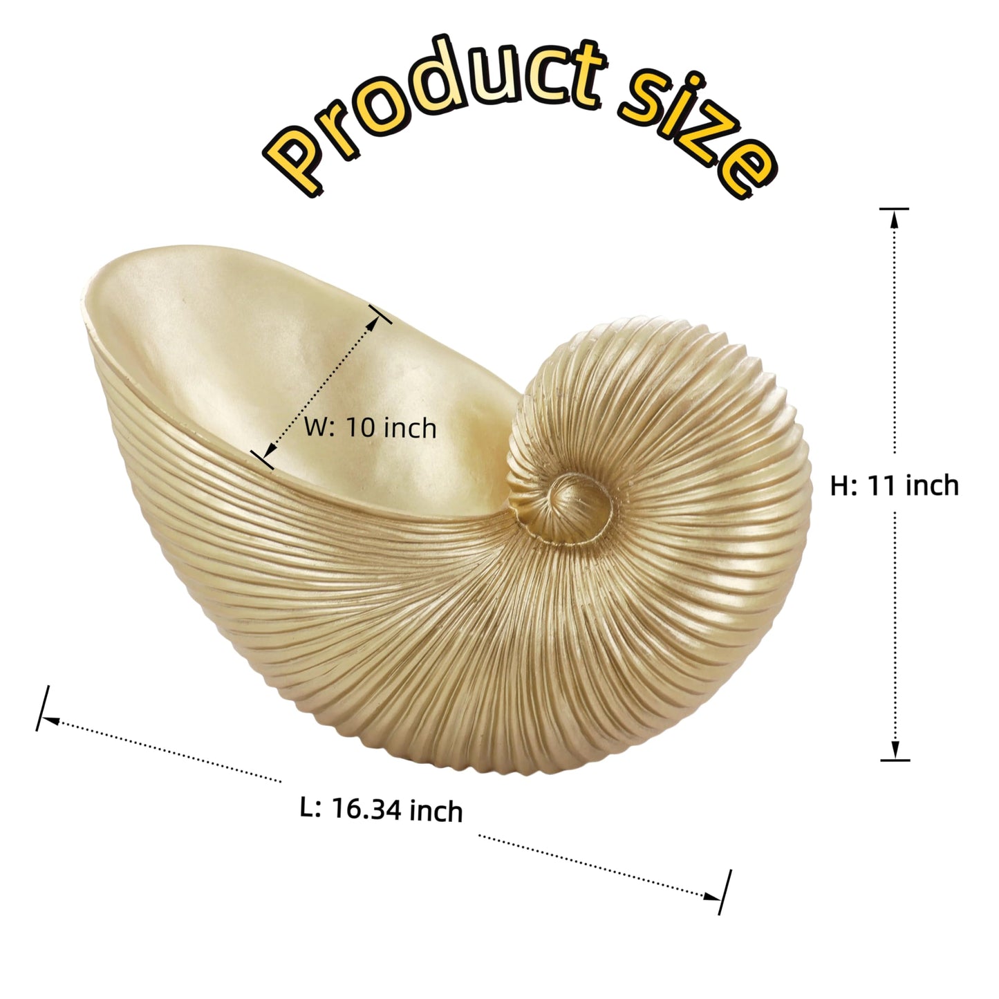 Dwelloria Gold Nautilus Shell Resin Sculpture – Coastal Sea Shell Statue for Home Décor, Modern Ocean Inspired Nautical Art Accent for Shelf, Mantel or Tabletop (Gold Nautilus)
