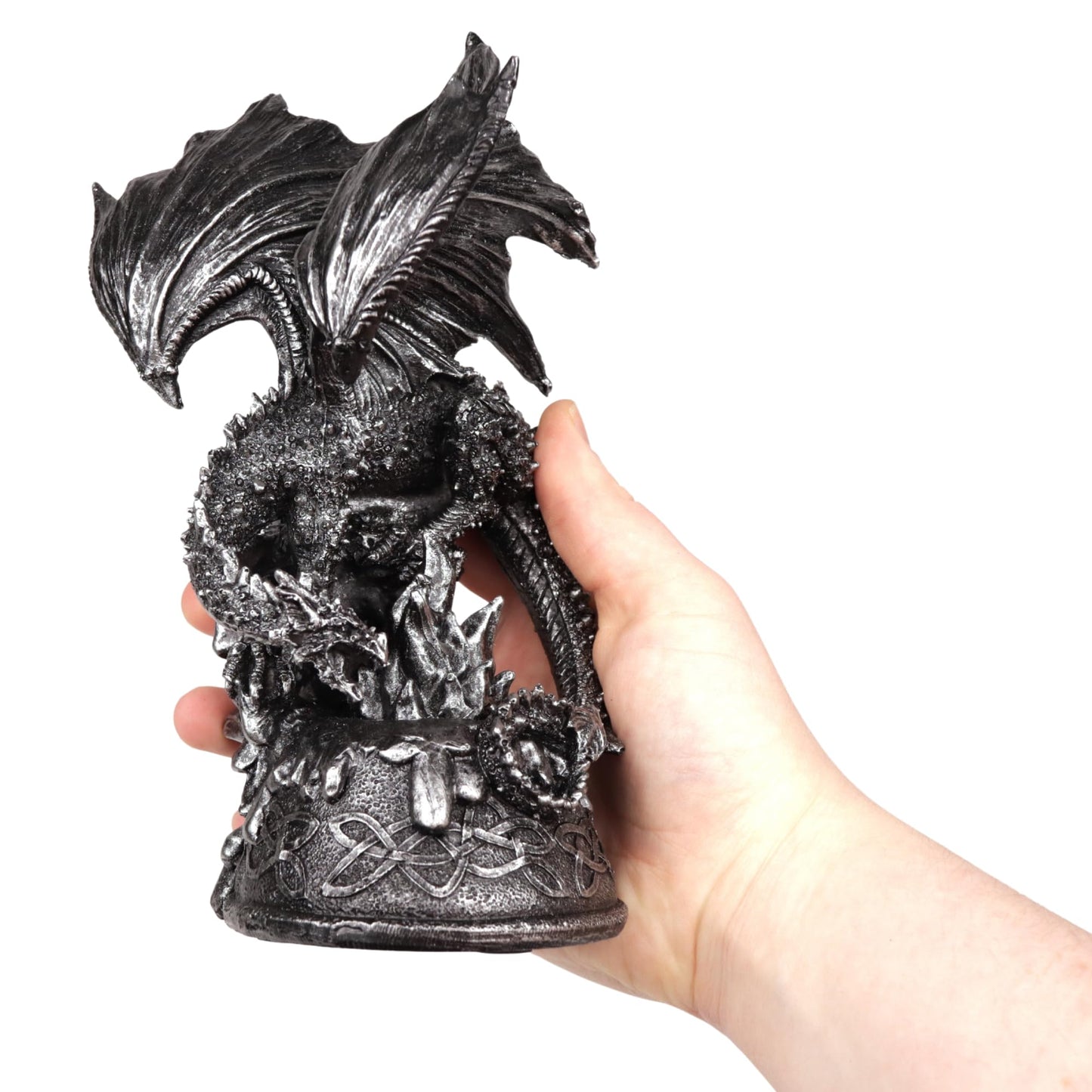 Needzo Metallic Fantasy Dragon Figurine with Stand, Unique Collectible Statue for Bookshelves, 8 x 4 Inches