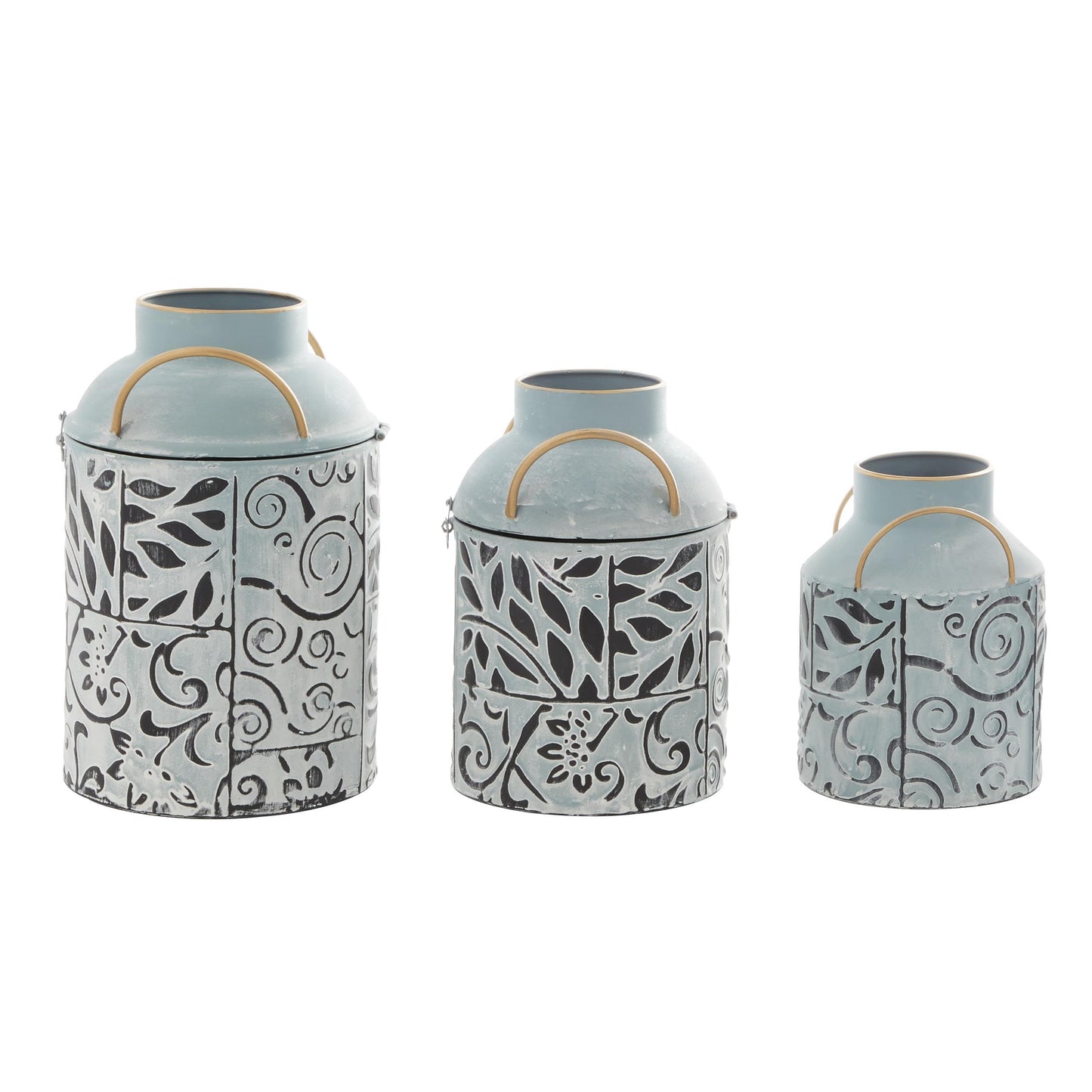 Deco 79 Metal Floral Vase, Set of 3 Vase 8", 12", 10"H, Blue