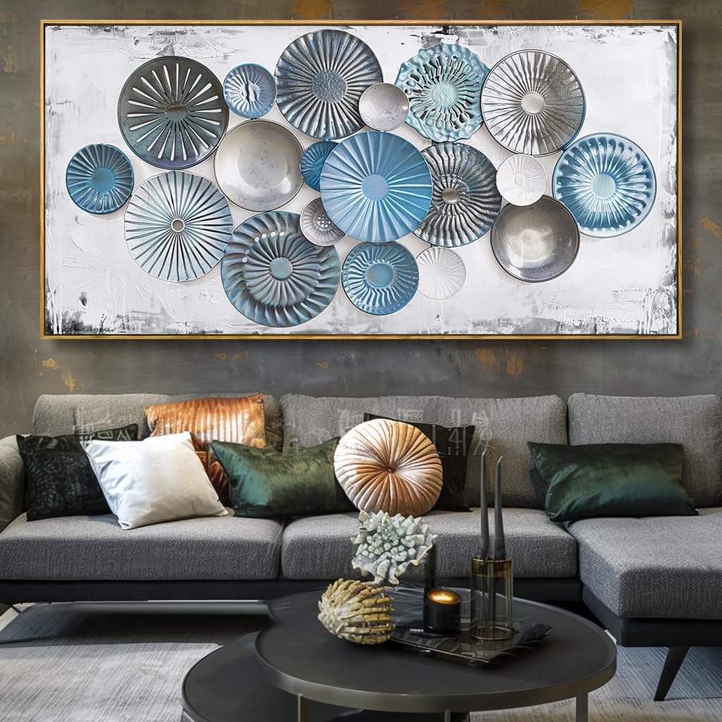 Wall Art Floral Rustic Wall Decor Blue and Grey Canvas Painting Abstract Wall Art for Bedroom Living Room Dining Room Home Office Decor 20"x40" with Framed