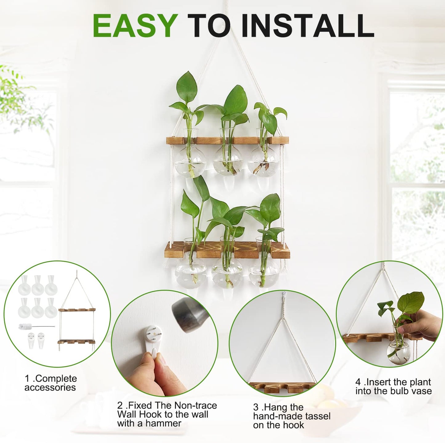 Renmxj Plant Propagation Station Wall Hanging with 2 Tiered Wooden Stand