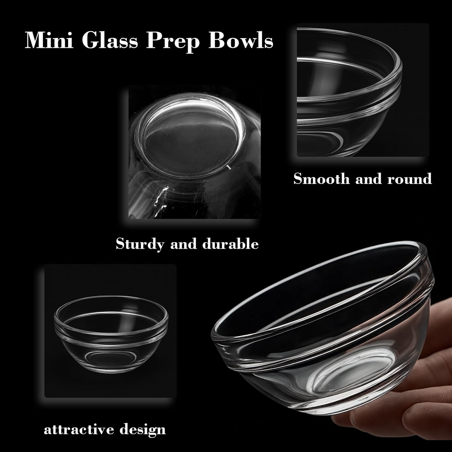 CAOXIAOXUYAO 12-Piece Mini Glass Prep Bowls Set - 4x 1.5 oz, 4x 2.5 oz, 4x 4.5 oz Small Nesting Mixing Bowls for Kitchen, Food Prep, Spices, Sauces & Snacks