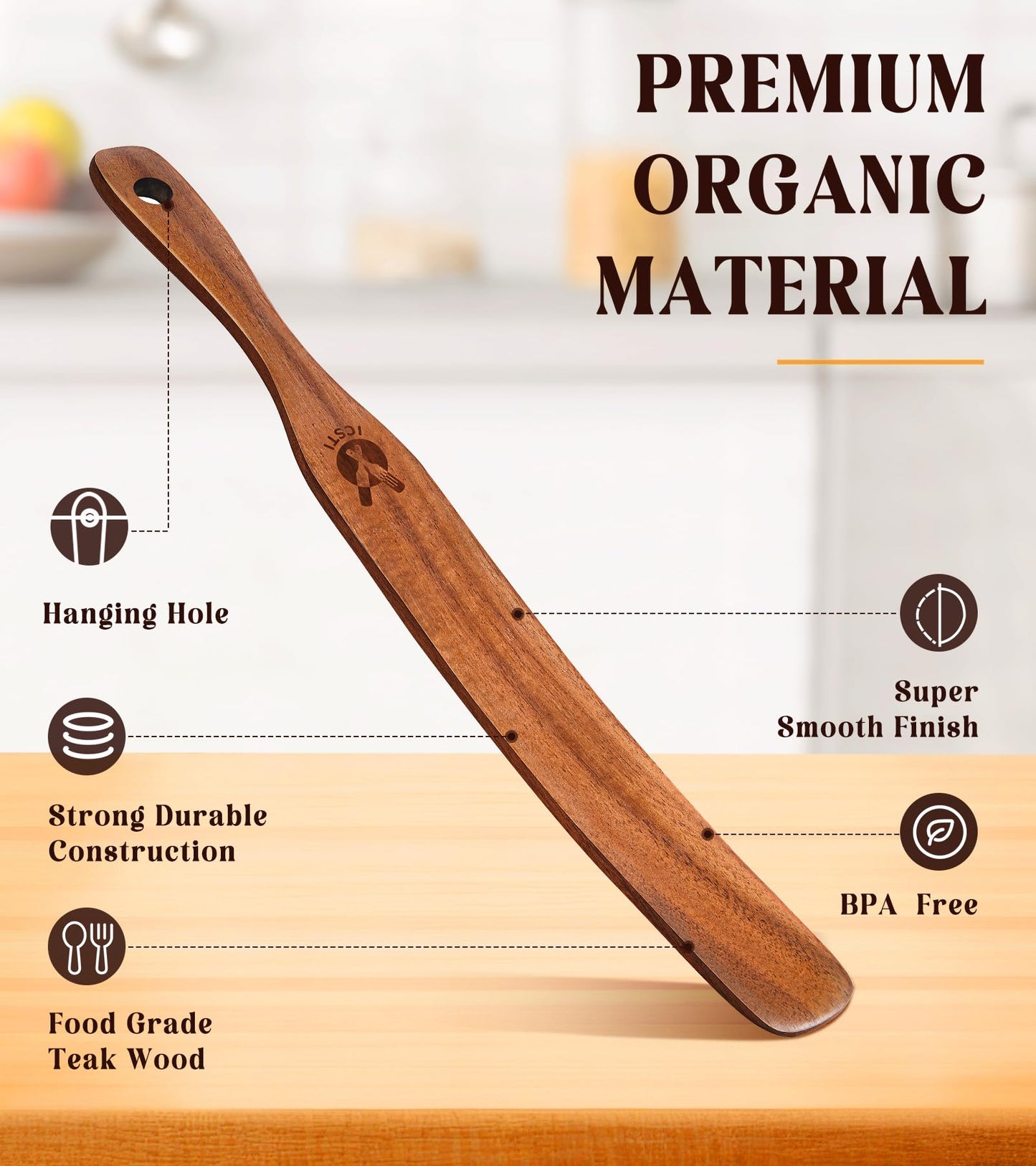 2 Pack Wooden Spurtle for Sourdough Starter, Mixing, Reaching Bottom of Jar, Dough Whisk, Natural from High Moist Resistance Teak, Spurtles Kitchen Tools Wooden Kitchen Utensils for Baking, Cooking