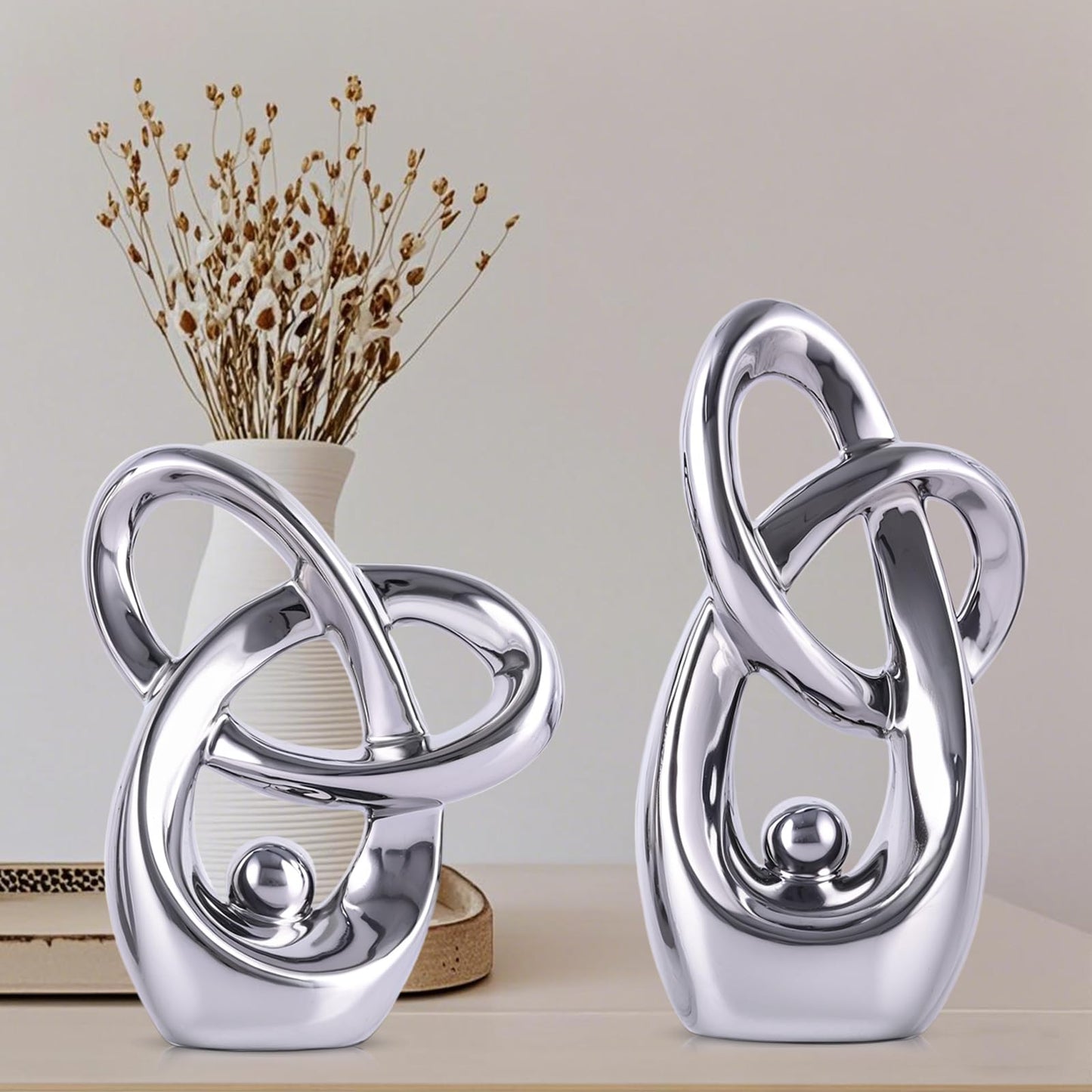 LINYTHER Silver Decor Desk Sculpture Home Decor Large, Abstract Modern Art Gold Knot Knick Knacks for Shelves, Coffee Table Dining Table, Mantle Cabinet Tv Stand Christmas Centerpiece